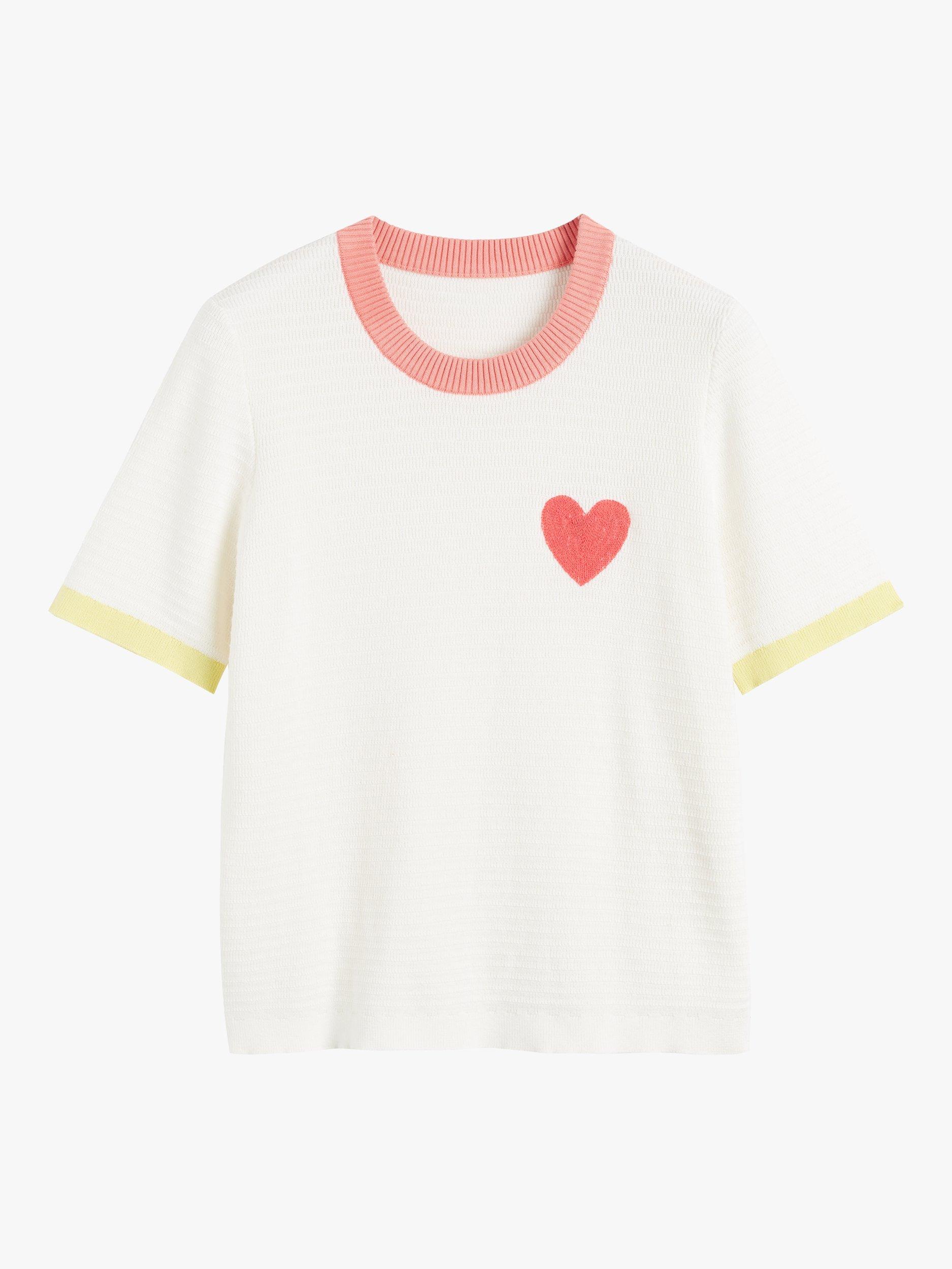 Product image 3 of 3, which shows Chinti & Parker Cotton Heart Breton T-Shirt, Cream/Multi, XS