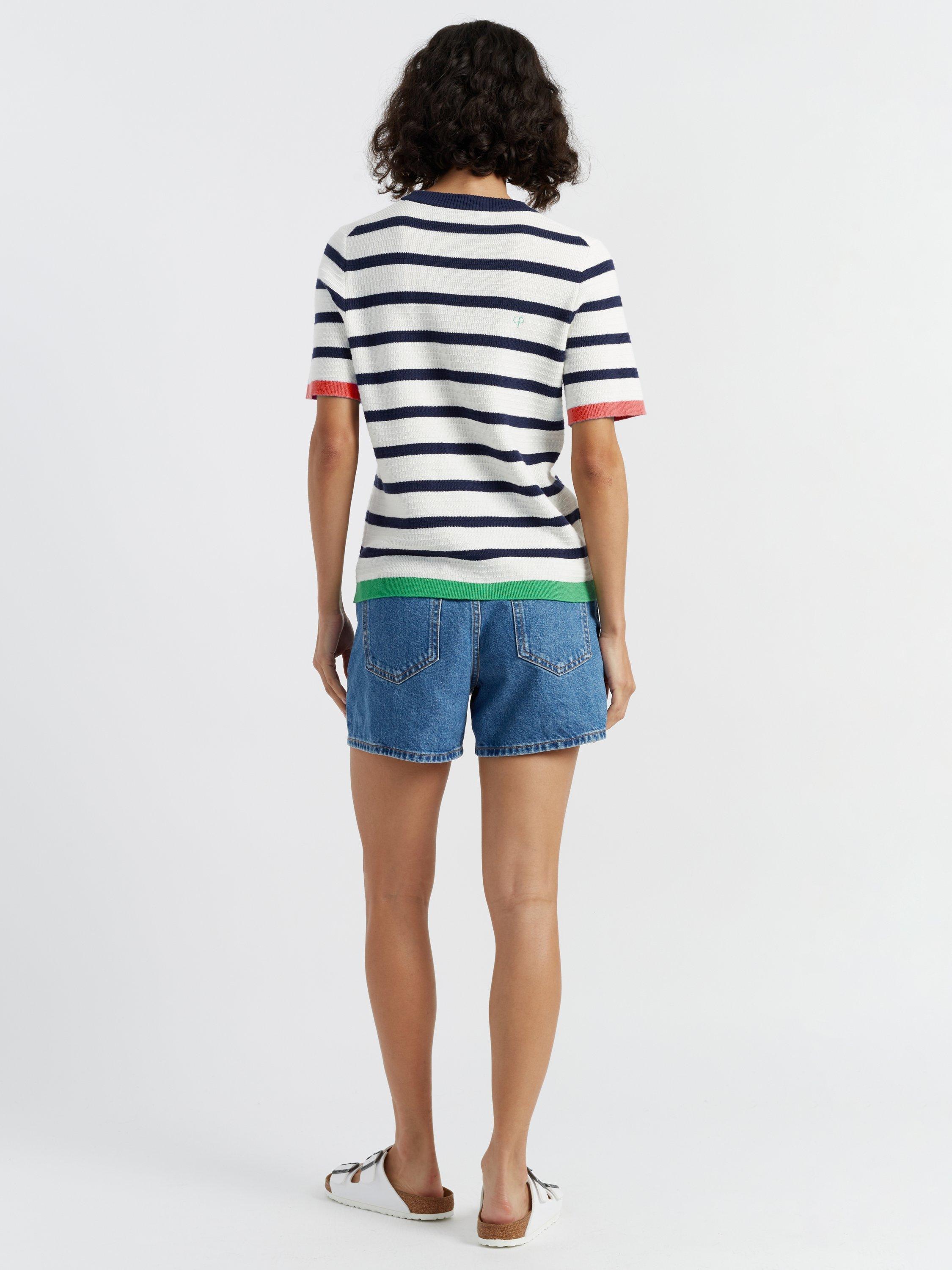 Product image 2 of 3, which shows Chinti & Parker Cotton Heart Breton T-Shirt, Cream/Navy, XS