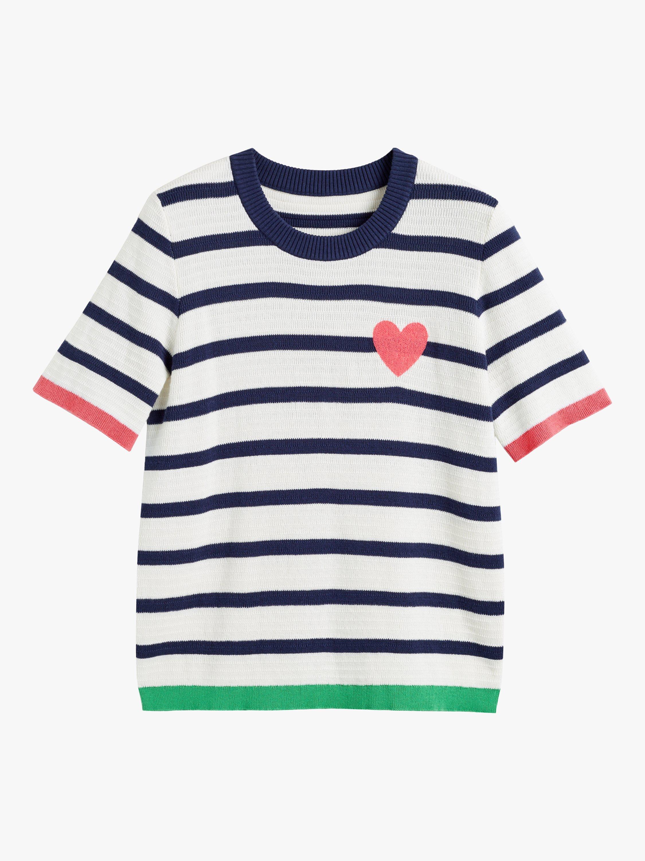 Product image 3 of 3, which shows Chinti & Parker Cotton Heart Breton T-Shirt, Cream/Navy, XS