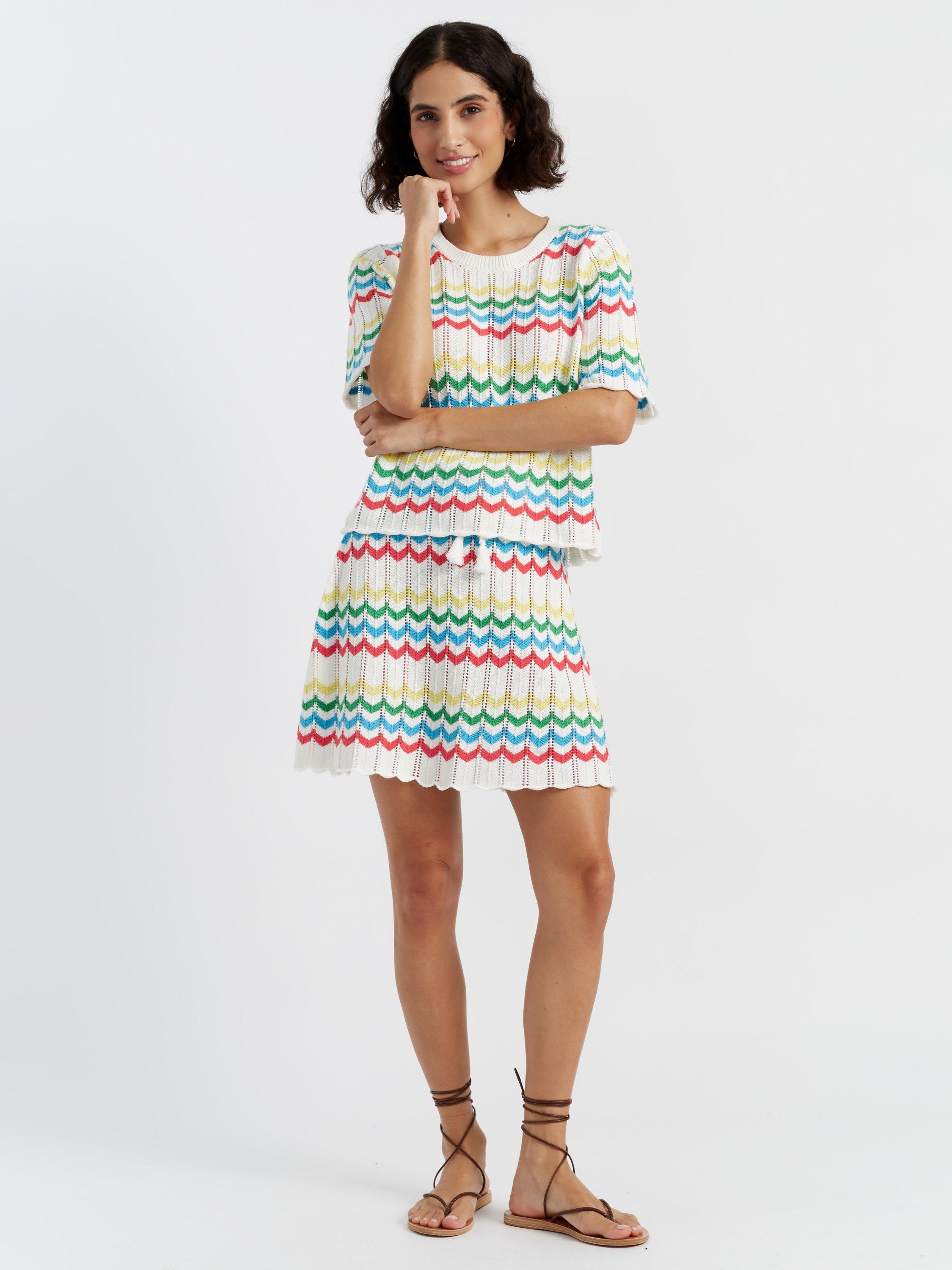 Product image 1 of 4, which shows Chinti & Parker Cotton Chevron Stitch T-Shirt, Cream/Multi, XS