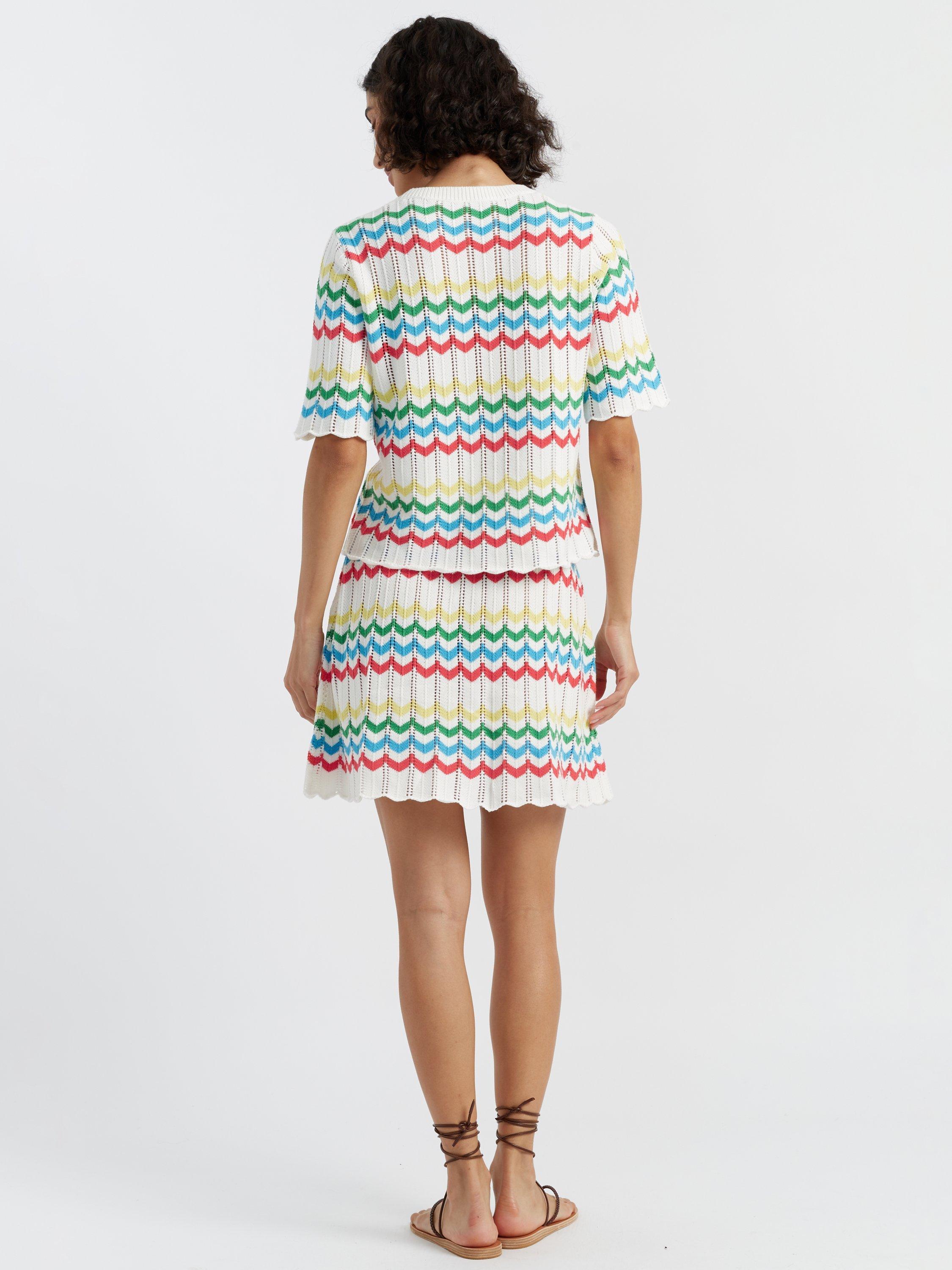Product image 2 of 4, which shows Chinti & Parker Cotton Chevron Stitch T-Shirt, Cream/Multi, XS