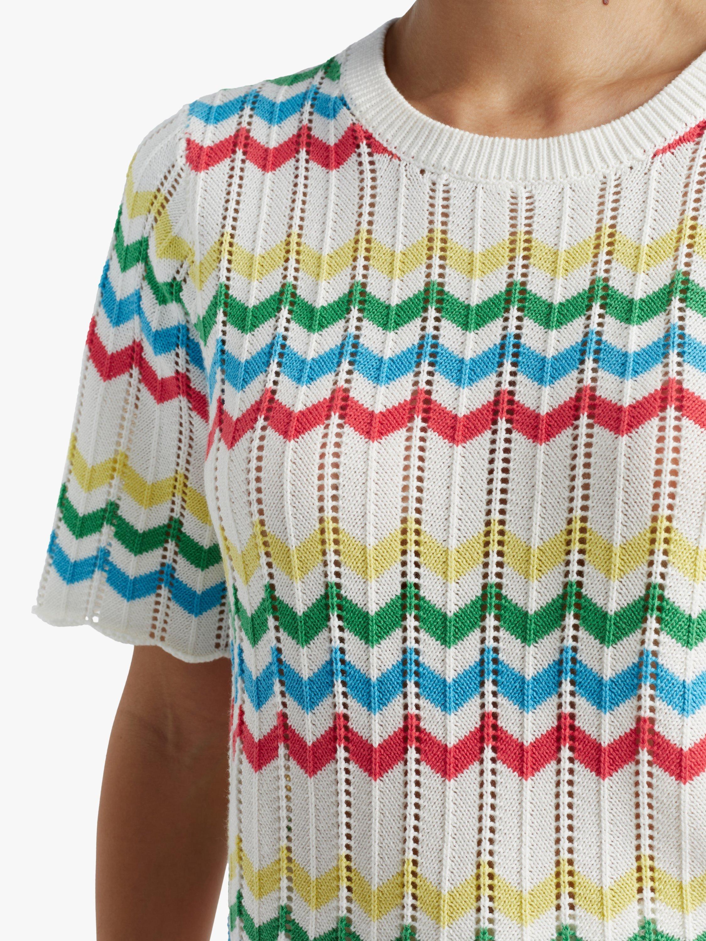 Product image 3 of 4, which shows Chinti & Parker Cotton Chevron Stitch T-Shirt, Cream/Multi, XS