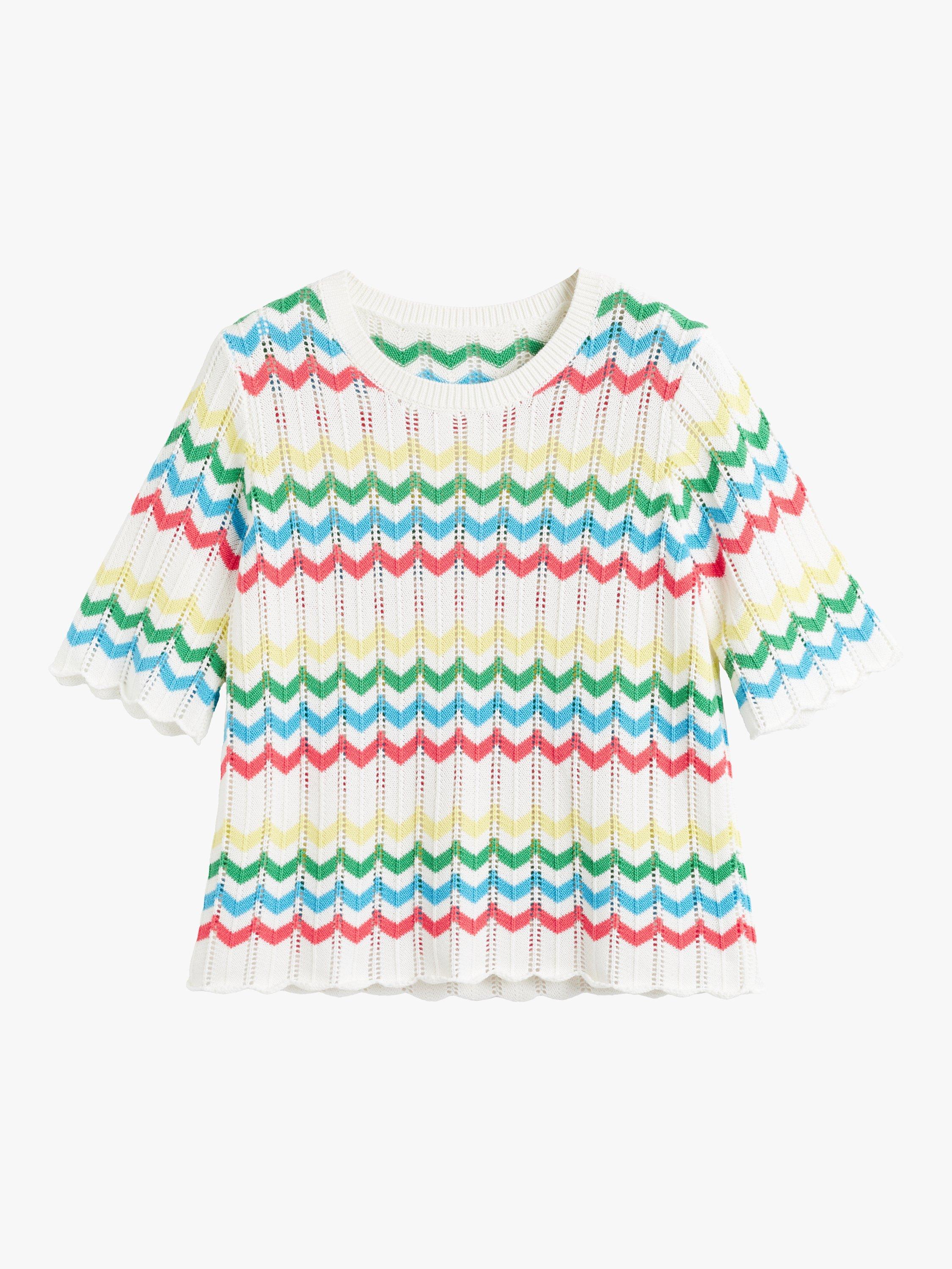 Product image 4 of 4, which shows Chinti & Parker Cotton Chevron Stitch T-Shirt, Cream/Multi, XS