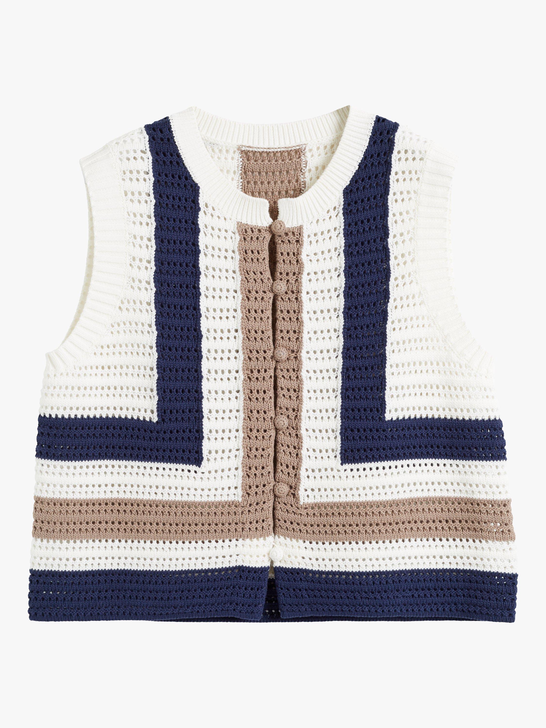 Product image 4 of 5, which shows Chinti & Parker Capri Crochet Waistcoat, Neutral/Navy, XS