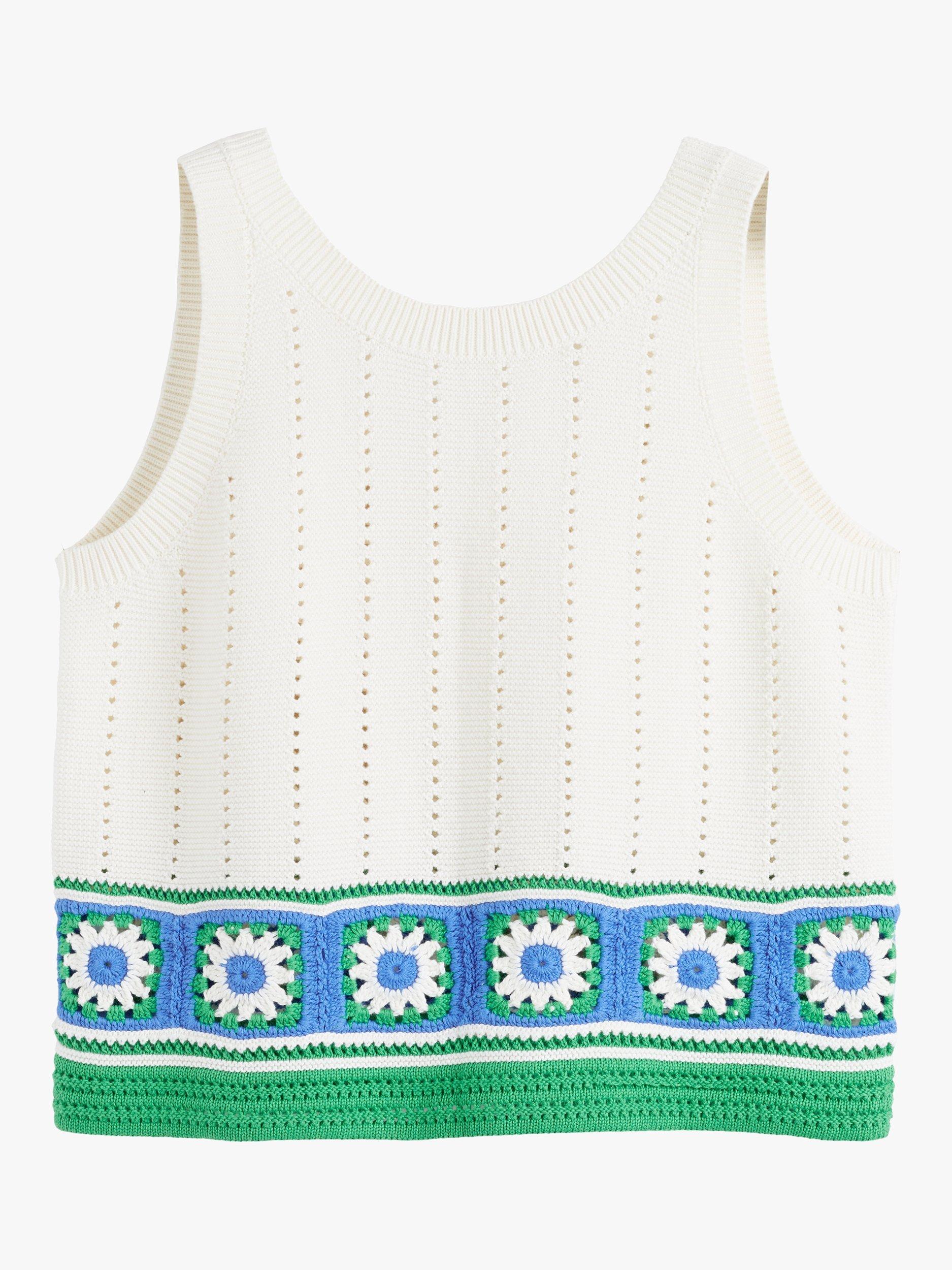 Product image 4 of 4, which shows Chinti & Parker Hand Crochet Floral Border Vest, Cream/Green/Blue, XS