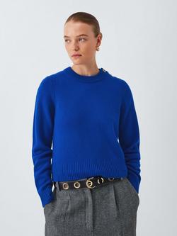 John Lewis Cashmere Crew Neck Button Trim Jumper, Cobalt Blue