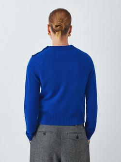 John Lewis Cashmere Crew Neck Button Trim Jumper - view 2, Cobalt Blue