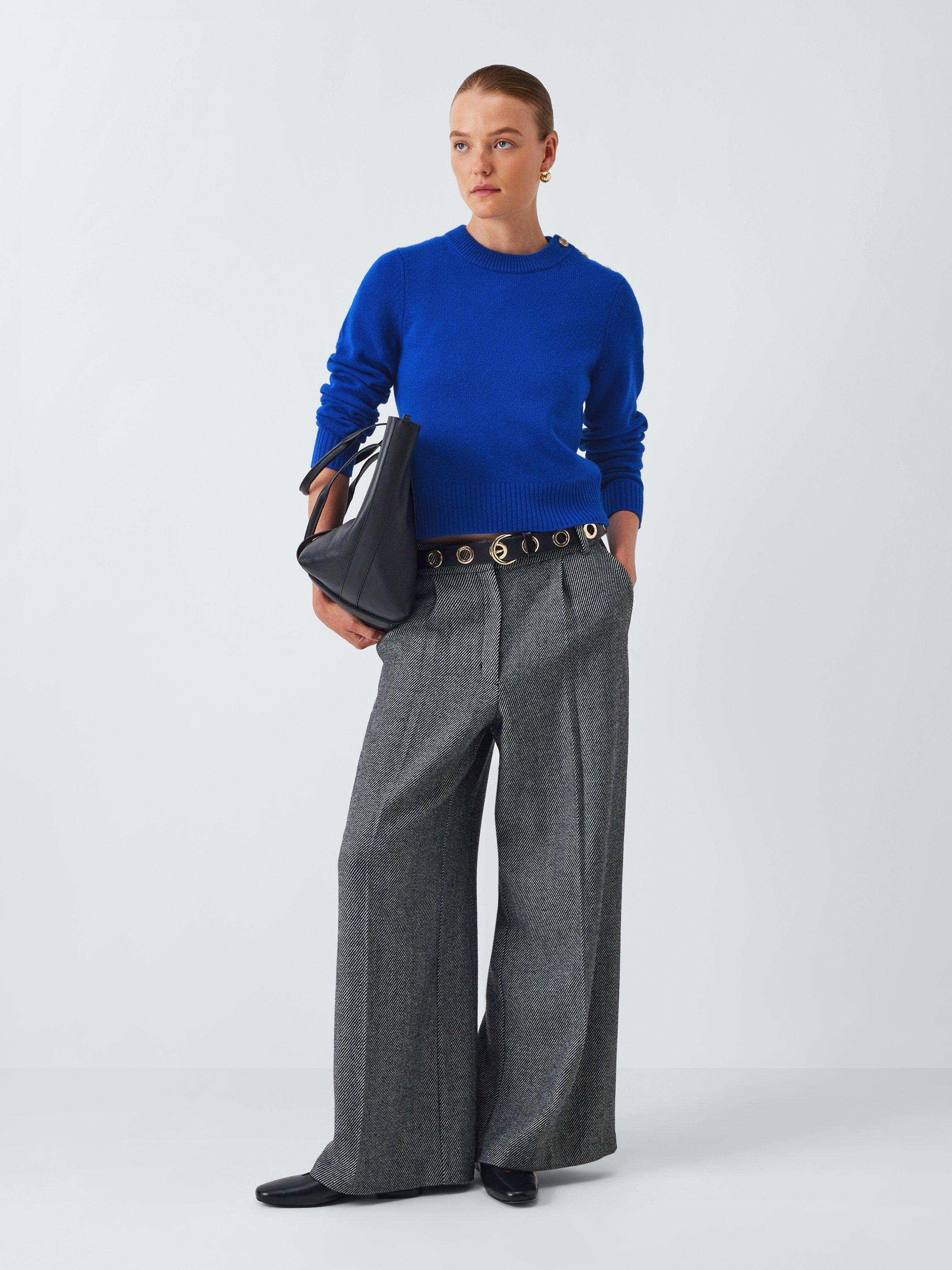 Product image 3 of 6, which shows John Lewis Cashmere Crew Neck Button Trim Jumper, Cobalt Blue, 8