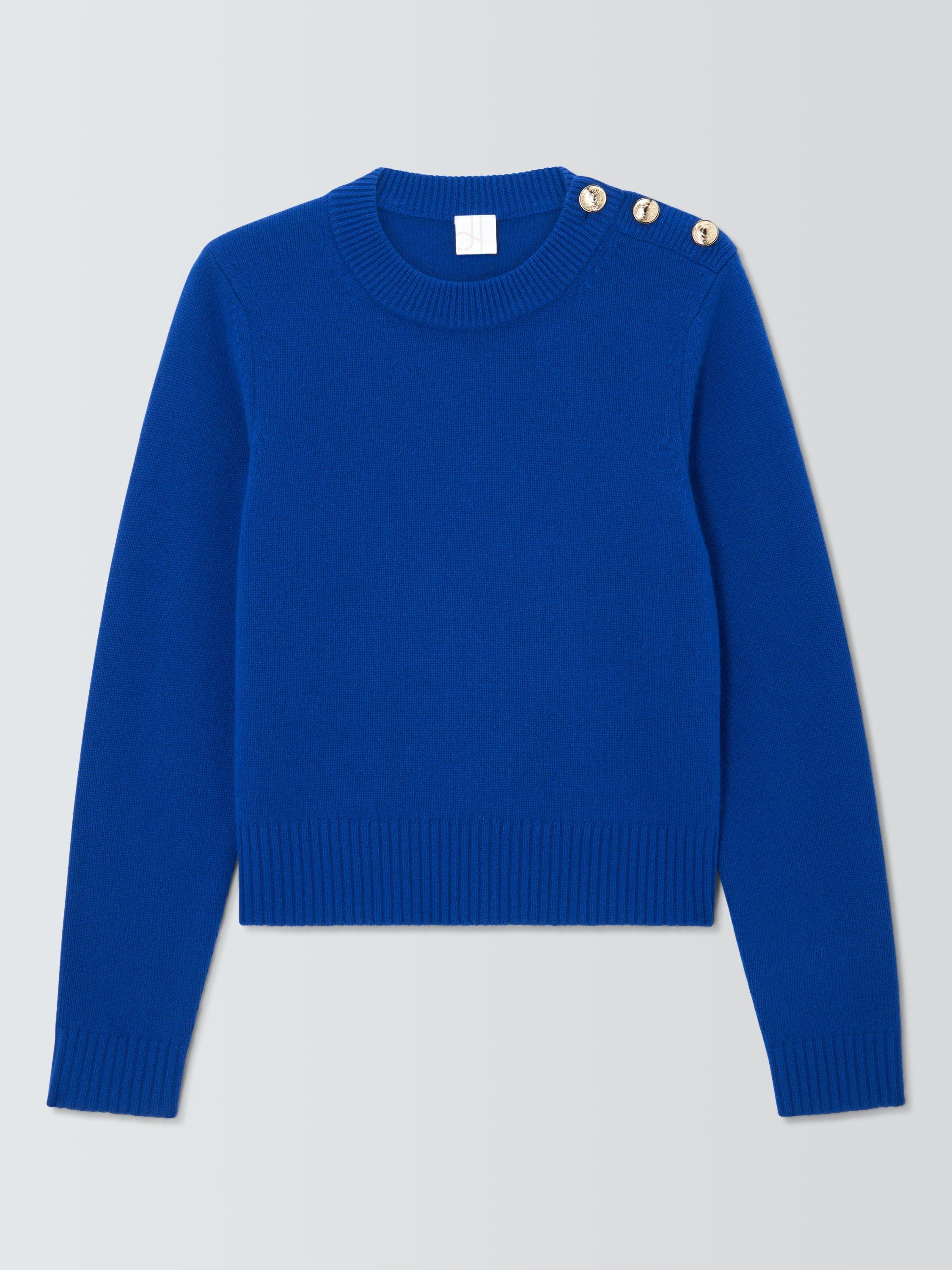 Product image 4 of 6, which shows John Lewis Cashmere Crew Neck Button Trim Jumper, Cobalt Blue, 8