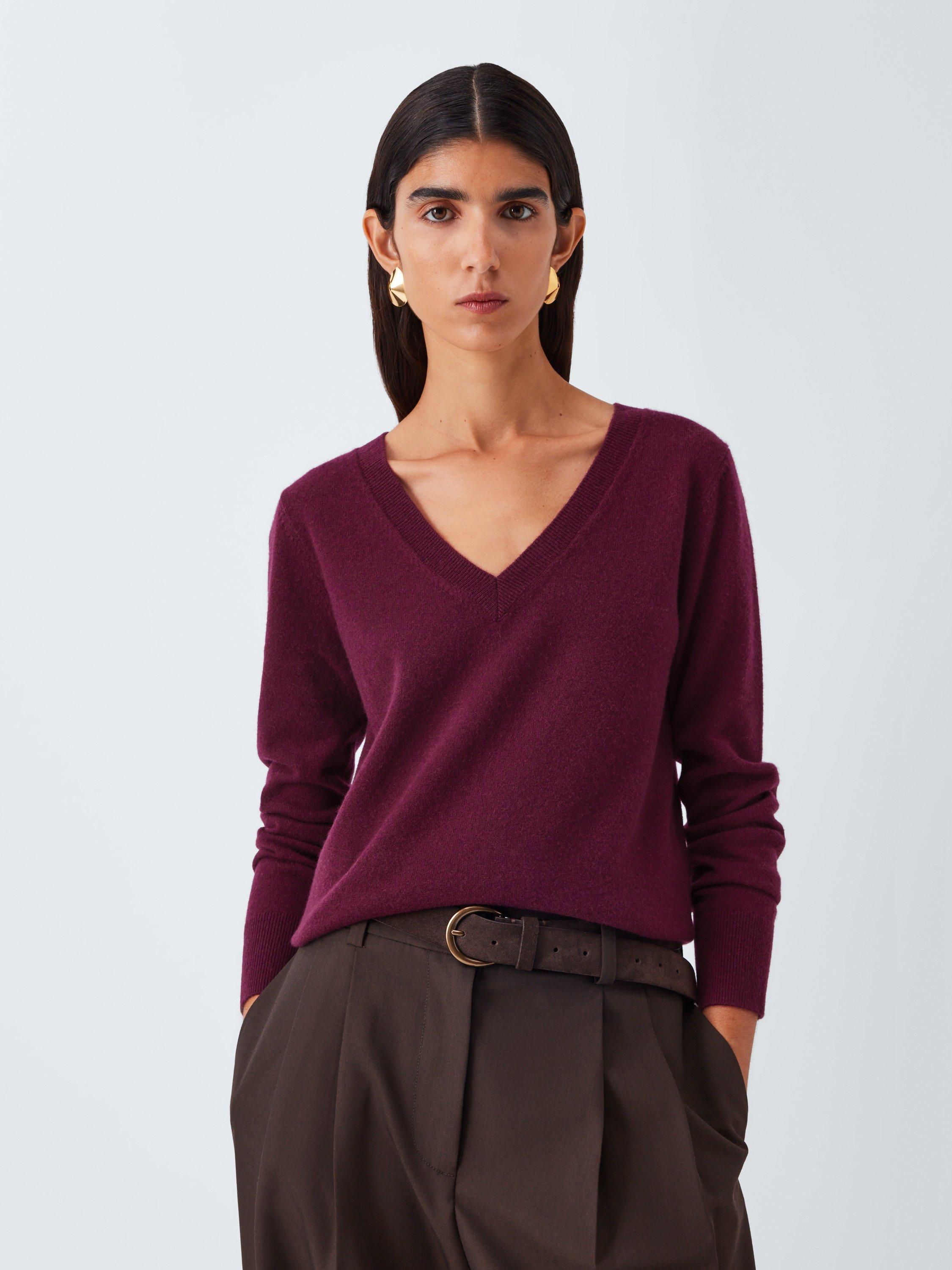 Product image 1 of 6, which shows John Lewis V-Neck Cashmere Jumper, Burgundy, 8