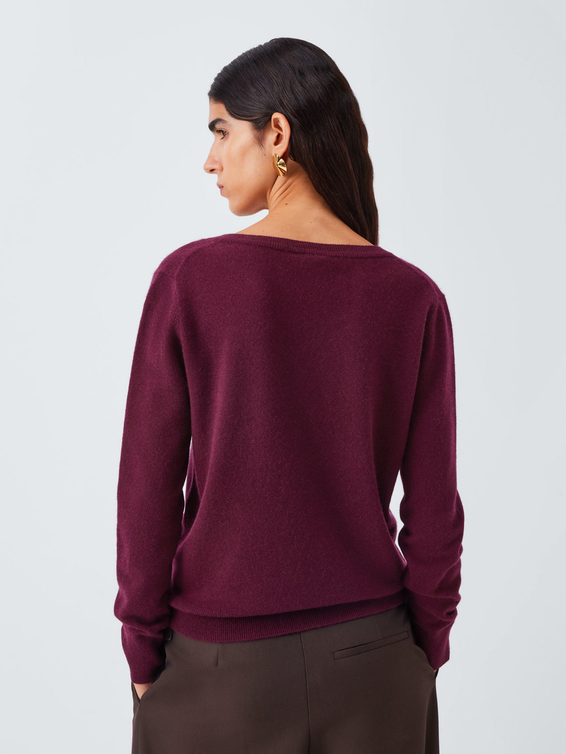 Product image 2 of 6, which shows John Lewis V-Neck Cashmere Jumper, Burgundy, 8