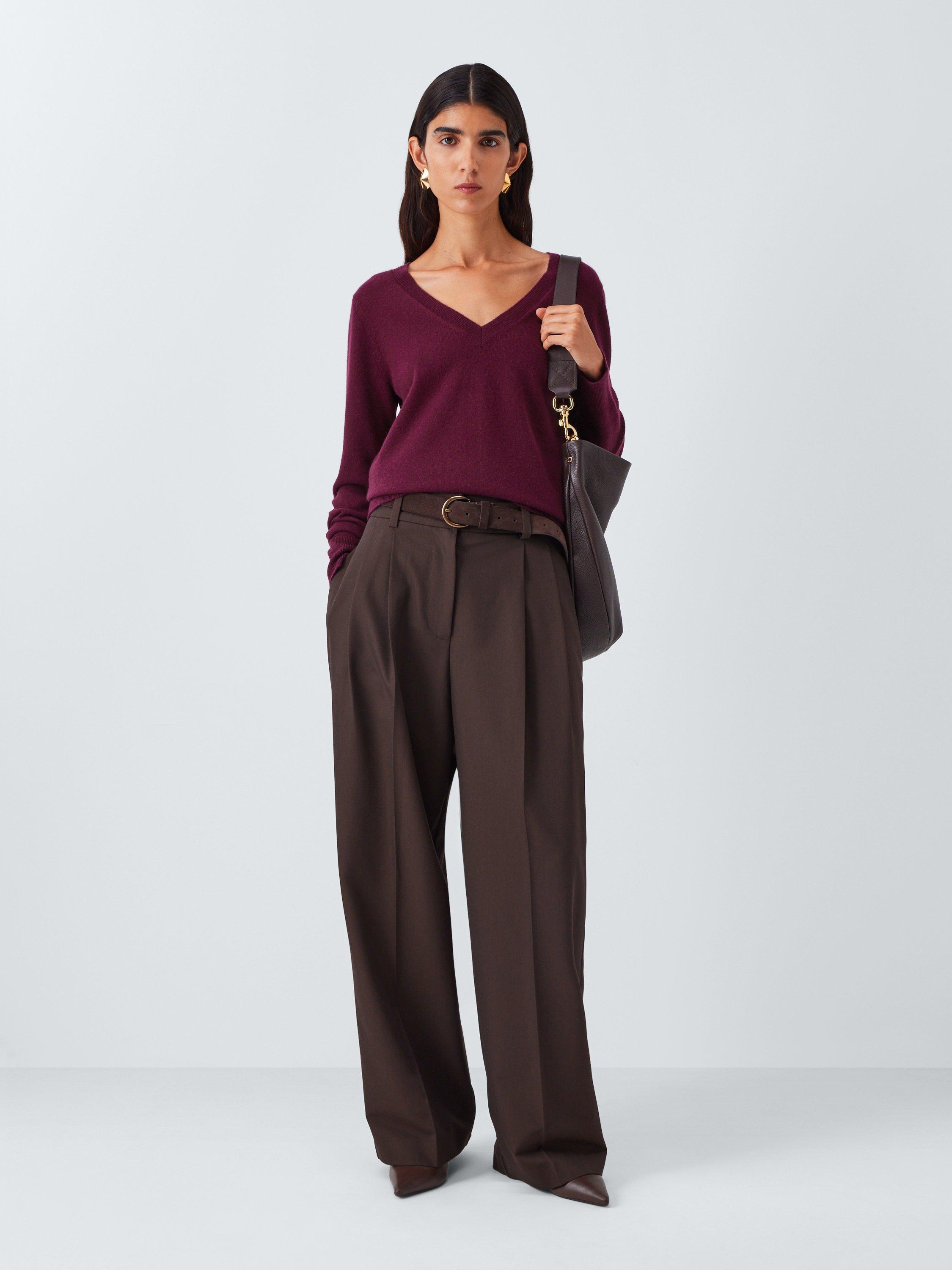 Product image 3 of 6, which shows John Lewis V-Neck Cashmere Jumper, Burgundy, 8