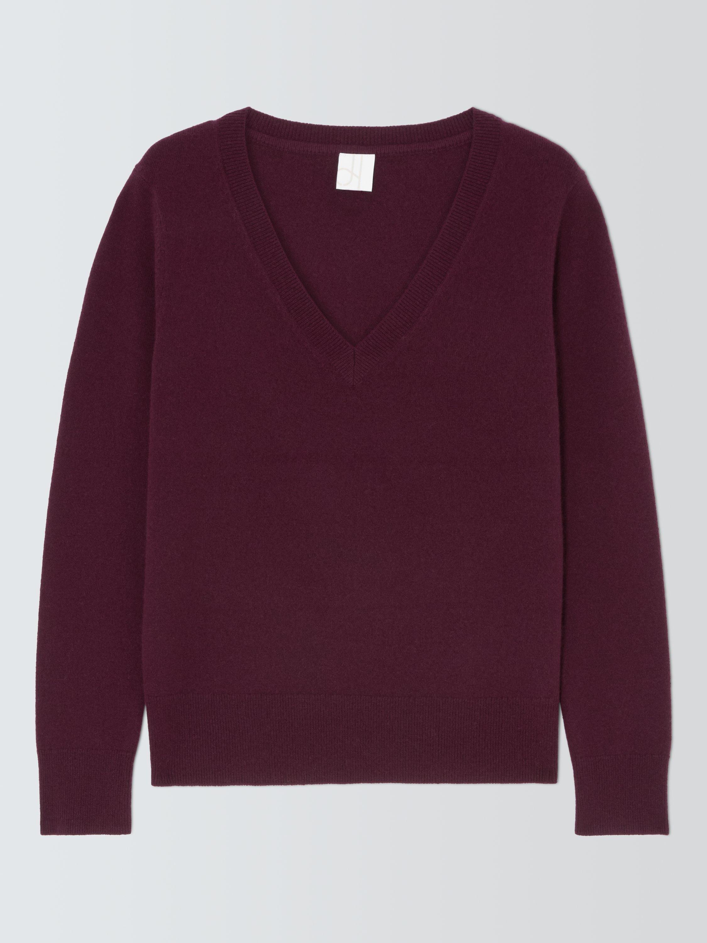 Product image 4 of 6, which shows John Lewis V-Neck Cashmere Jumper, Burgundy, 8
