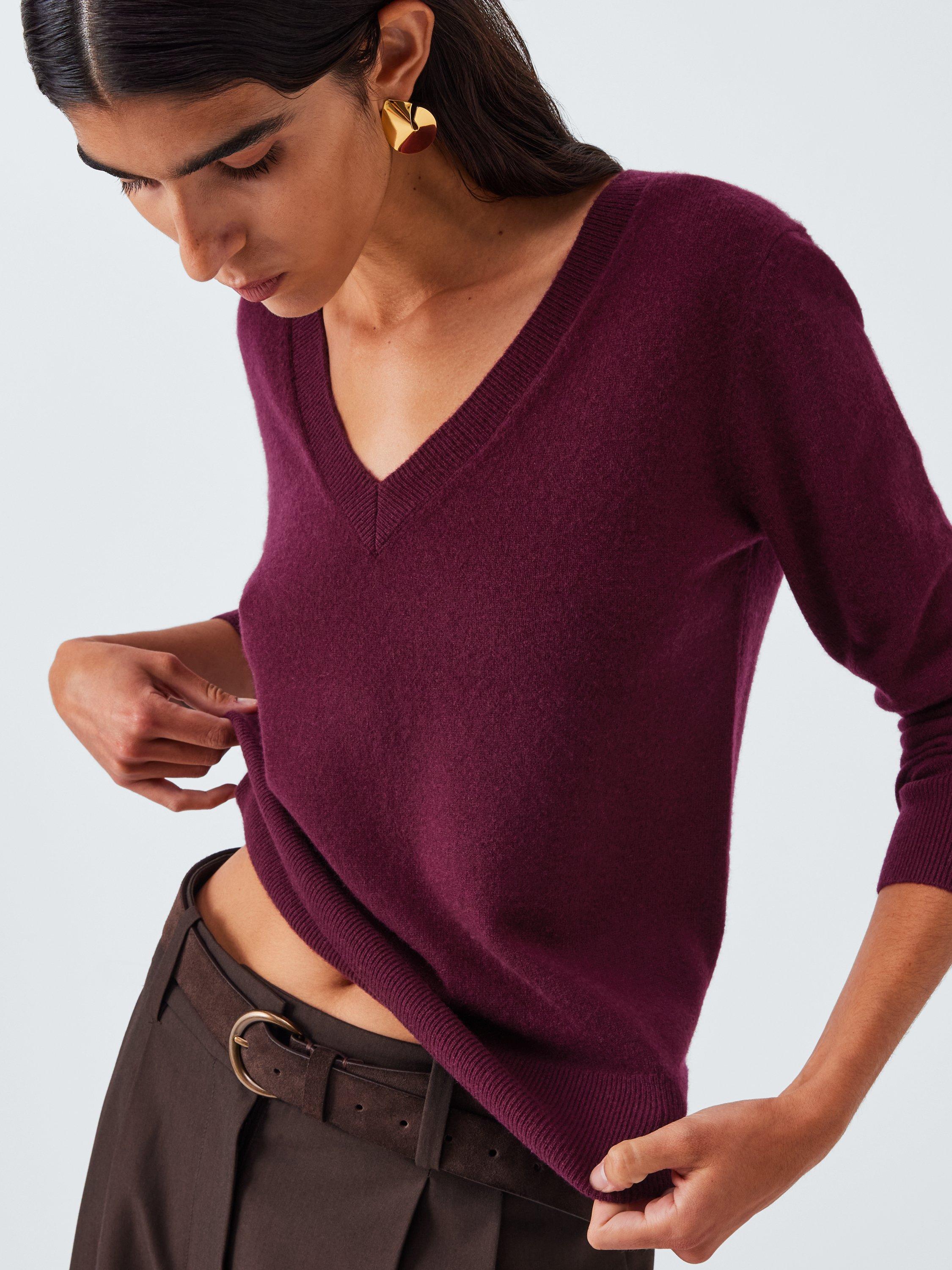 Product image 6 of 6, which shows John Lewis V-Neck Cashmere Jumper, Burgundy, 8