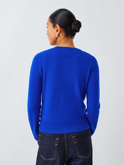 John Lewis Cashmere Crew Neck Cardigan - view 2, Cobalt Blue