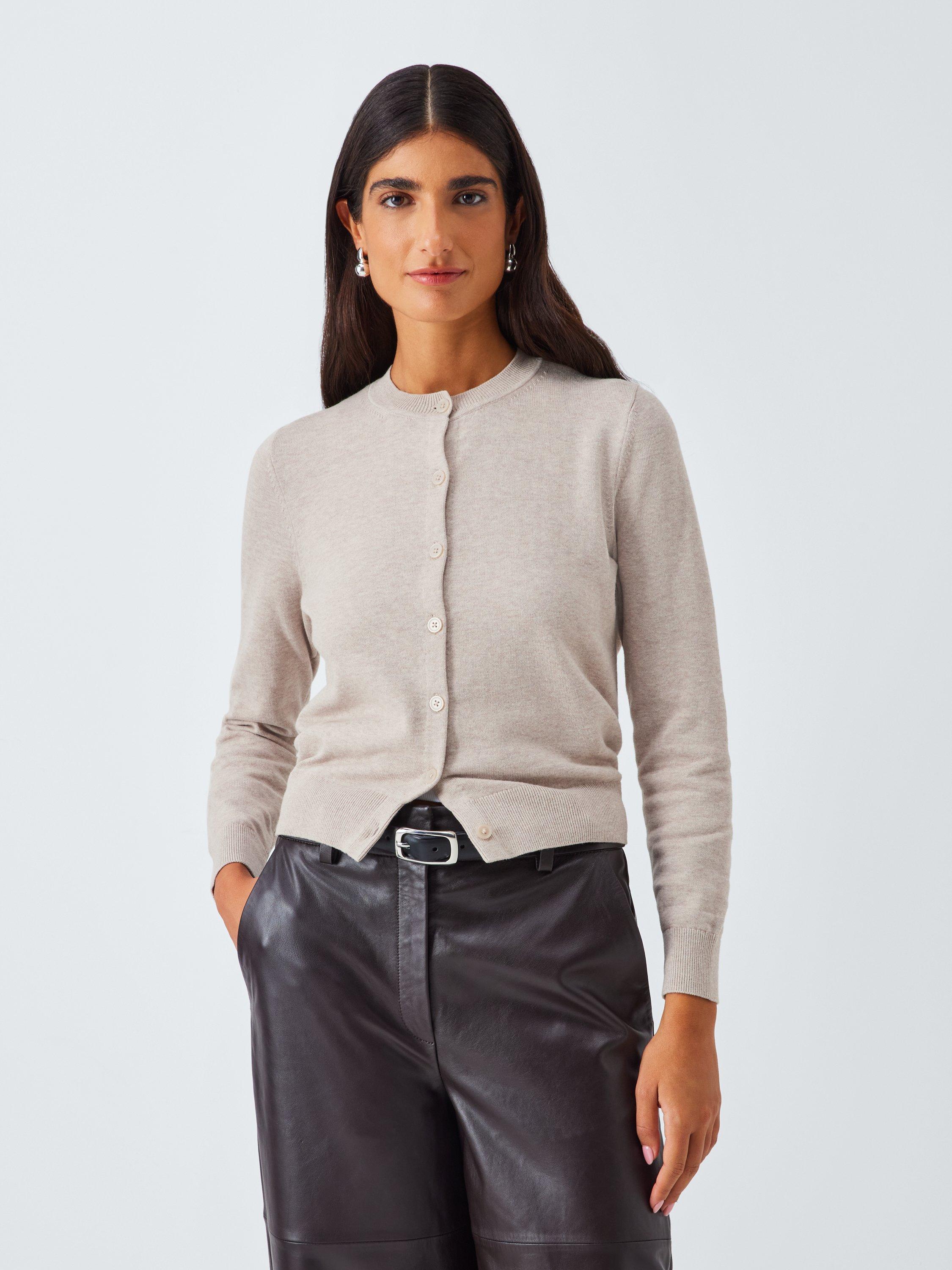 Product image 1 of 6, which shows John Lewis Cotton Crew Neck Cardigan, Natural, 12