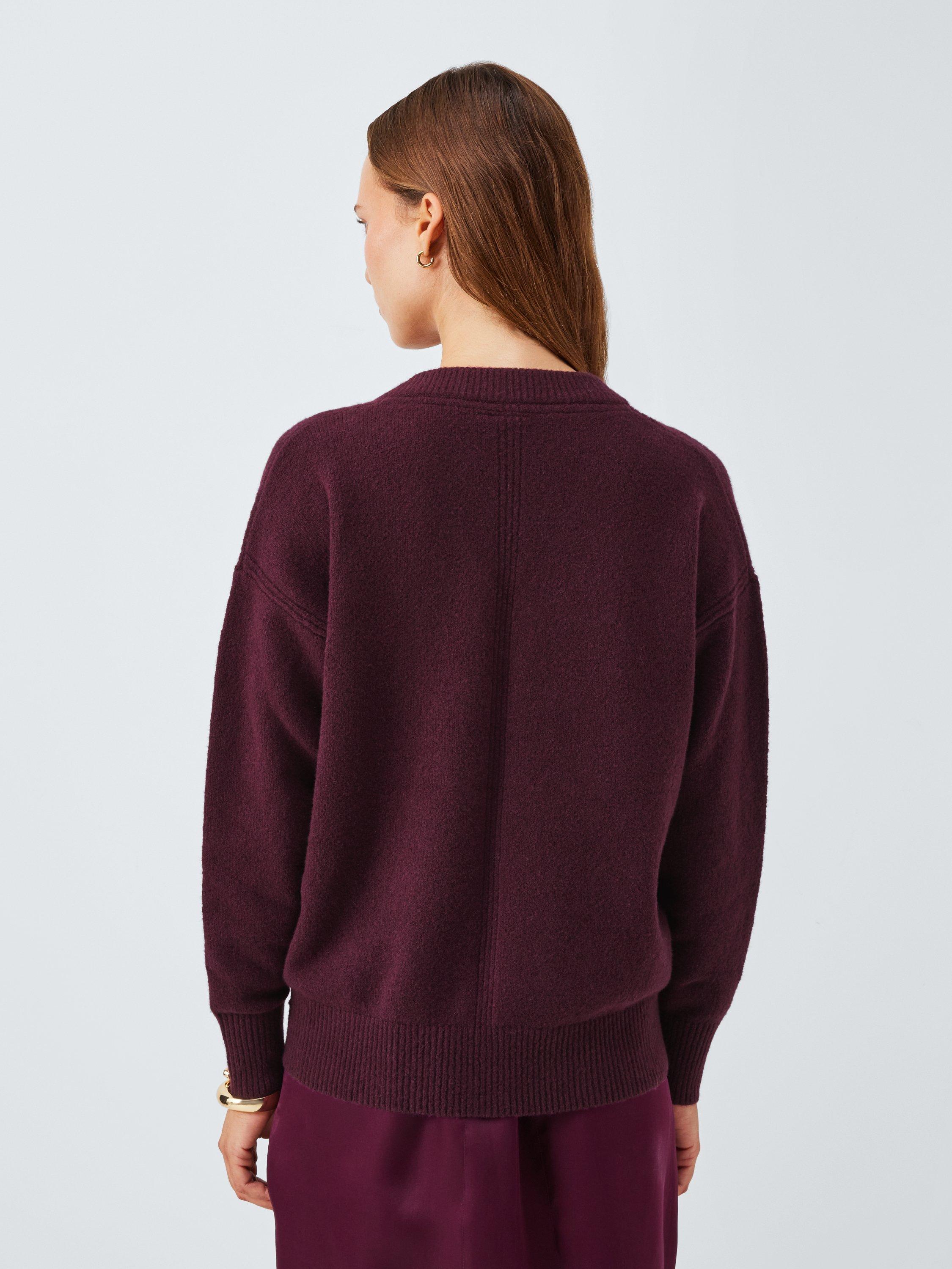 Product image 2 of 6, which shows John Lewis Soft Cotton & Wool Blend V-Neck Jumper, Berry, XL