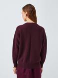 John Lewis Soft Cotton & Wool Blend V-Neck Jumper, Berry