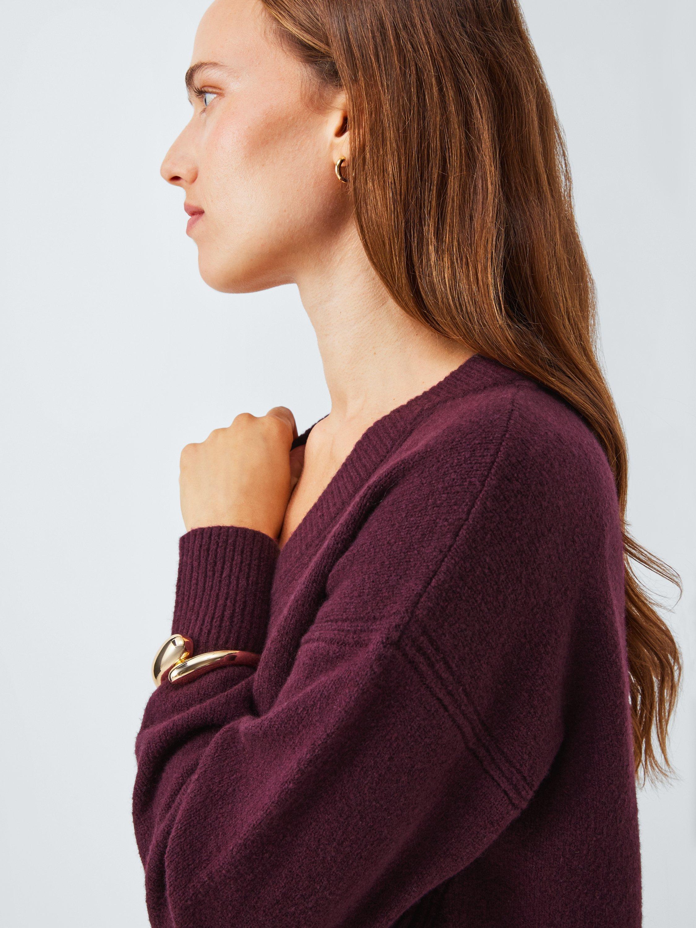 Product image 5 of 6, which shows John Lewis Soft Cotton & Wool Blend V-Neck Jumper, Berry, XL
