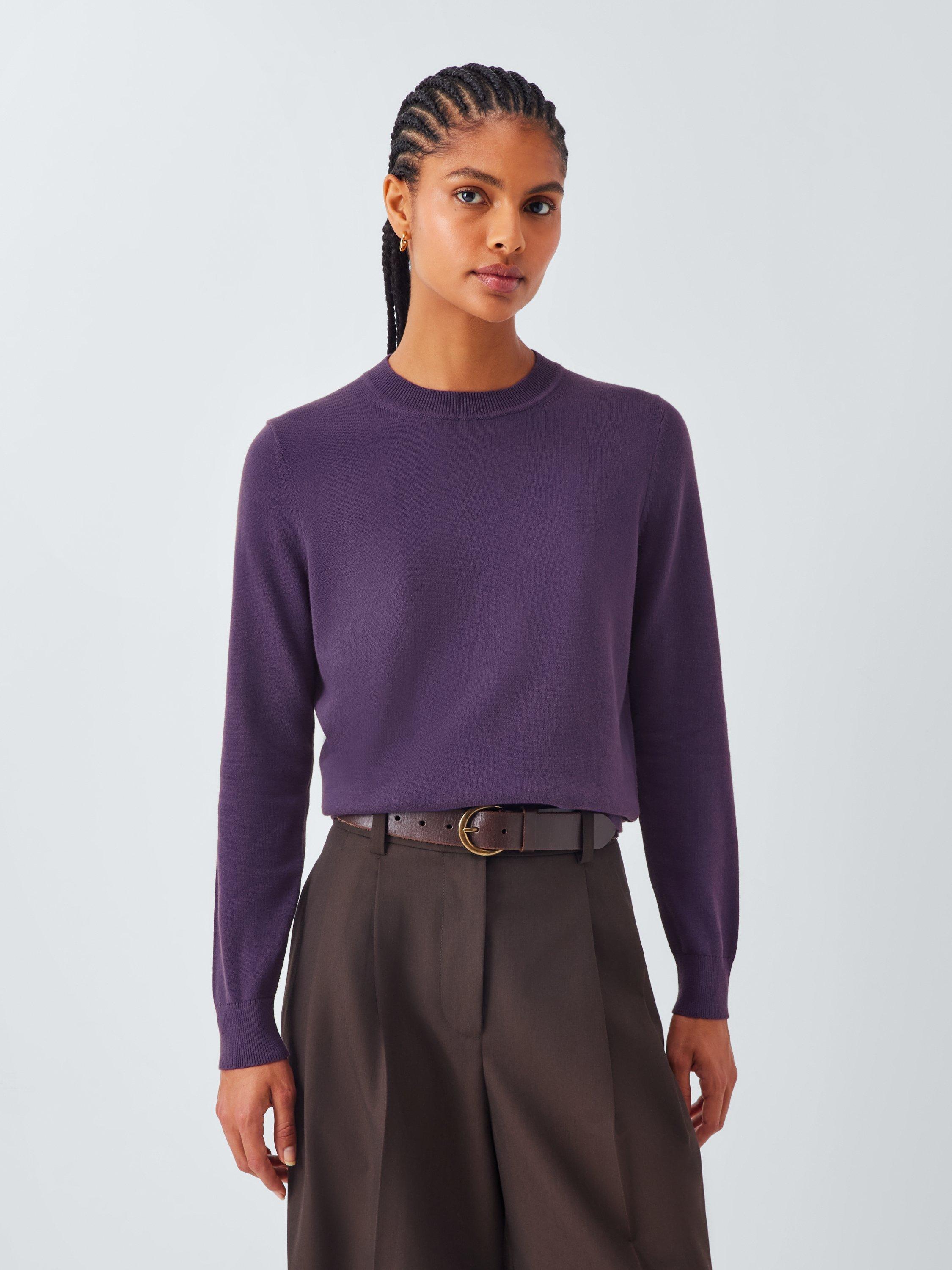 Product image 1 of 6, which shows John Lewis Cotton Crew Neck Jumper, Grape, 8