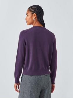 John Lewis Cotton Crew Neck Cardigan - view 2, Purple