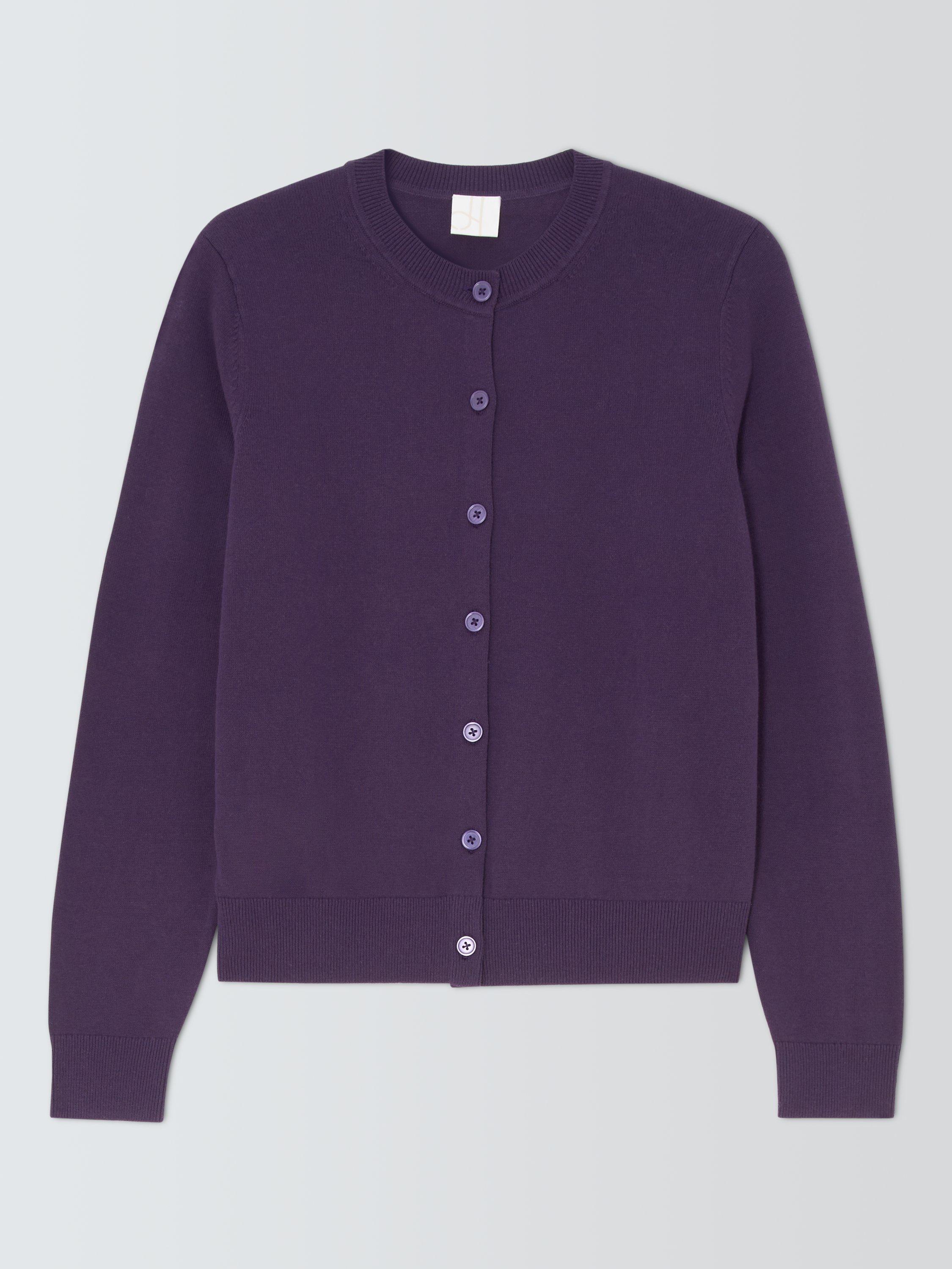 Product image 4 of 6, which shows John Lewis Cotton Crew Neck Cardigan, Purple, 8