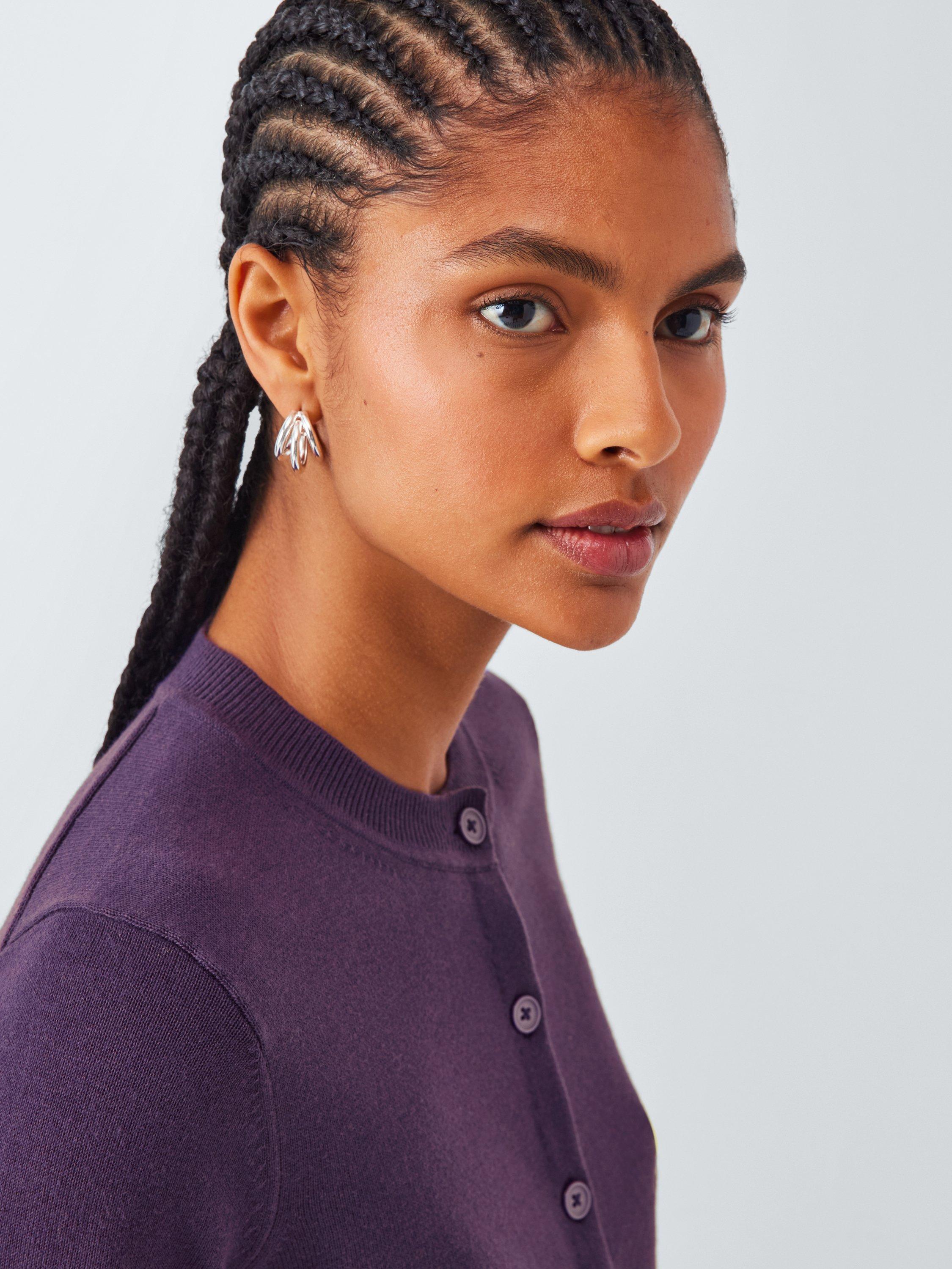 Product image 5 of 6, which shows John Lewis Cotton Crew Neck Cardigan, Purple, 8