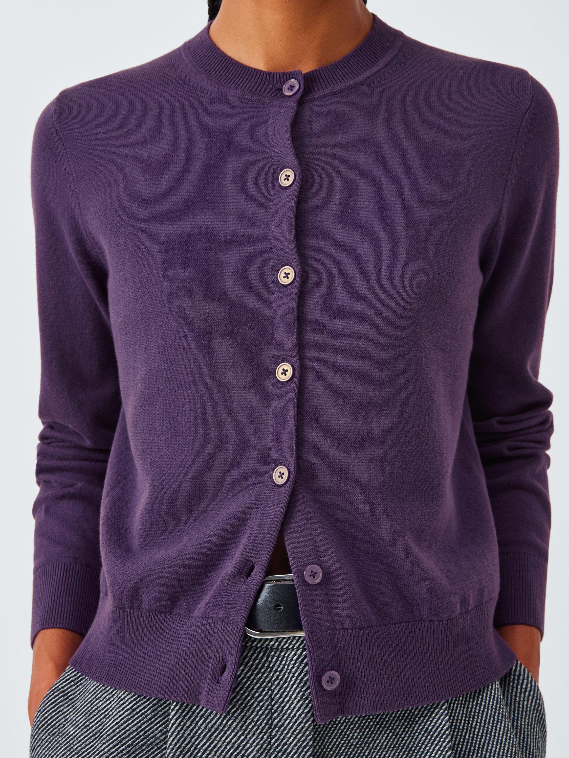 Product image 6 of 6, which shows John Lewis Cotton Crew Neck Cardigan, Purple, 8