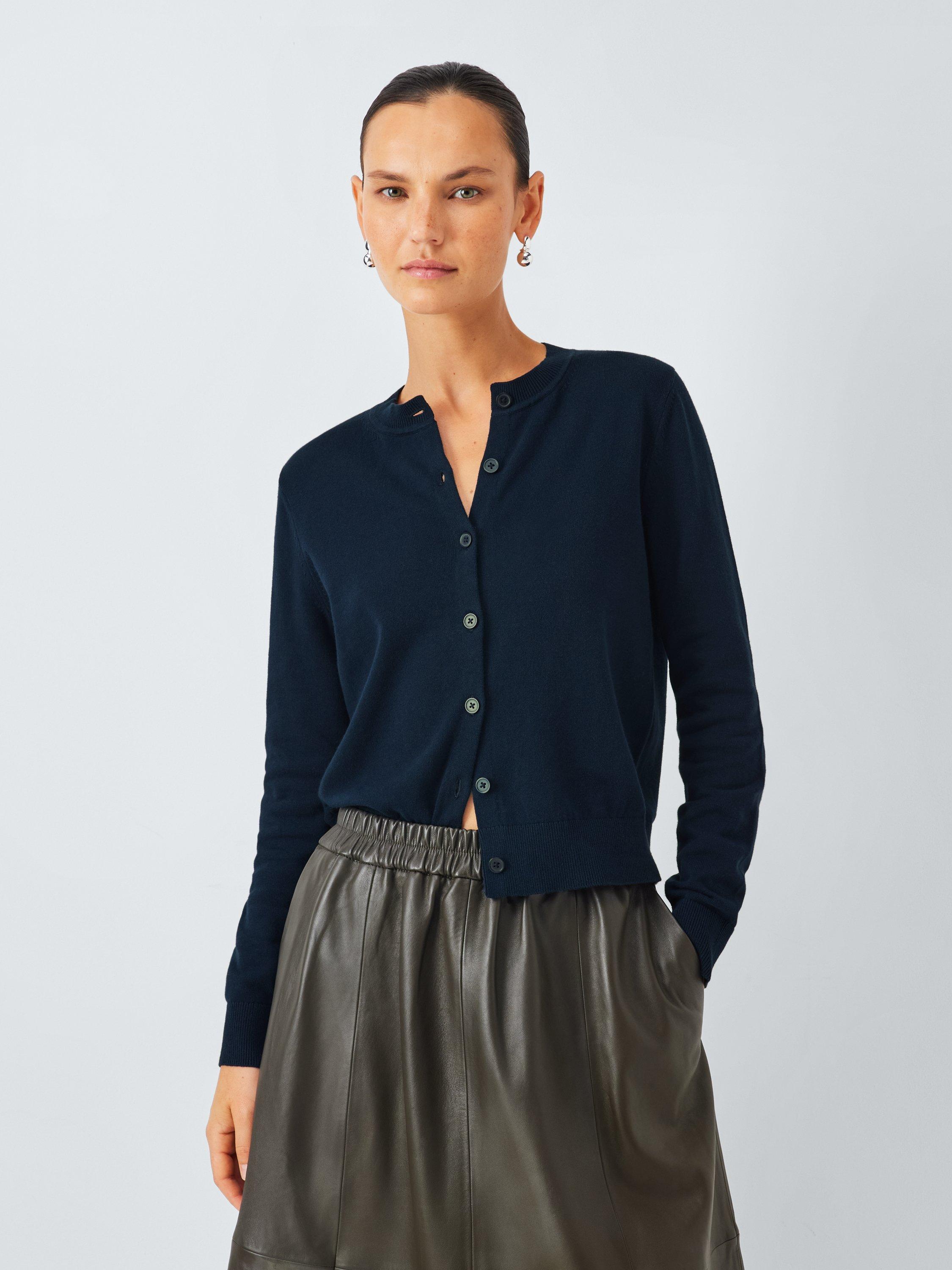 John Lewis Cotton Crew Neck Cardigan, Navy