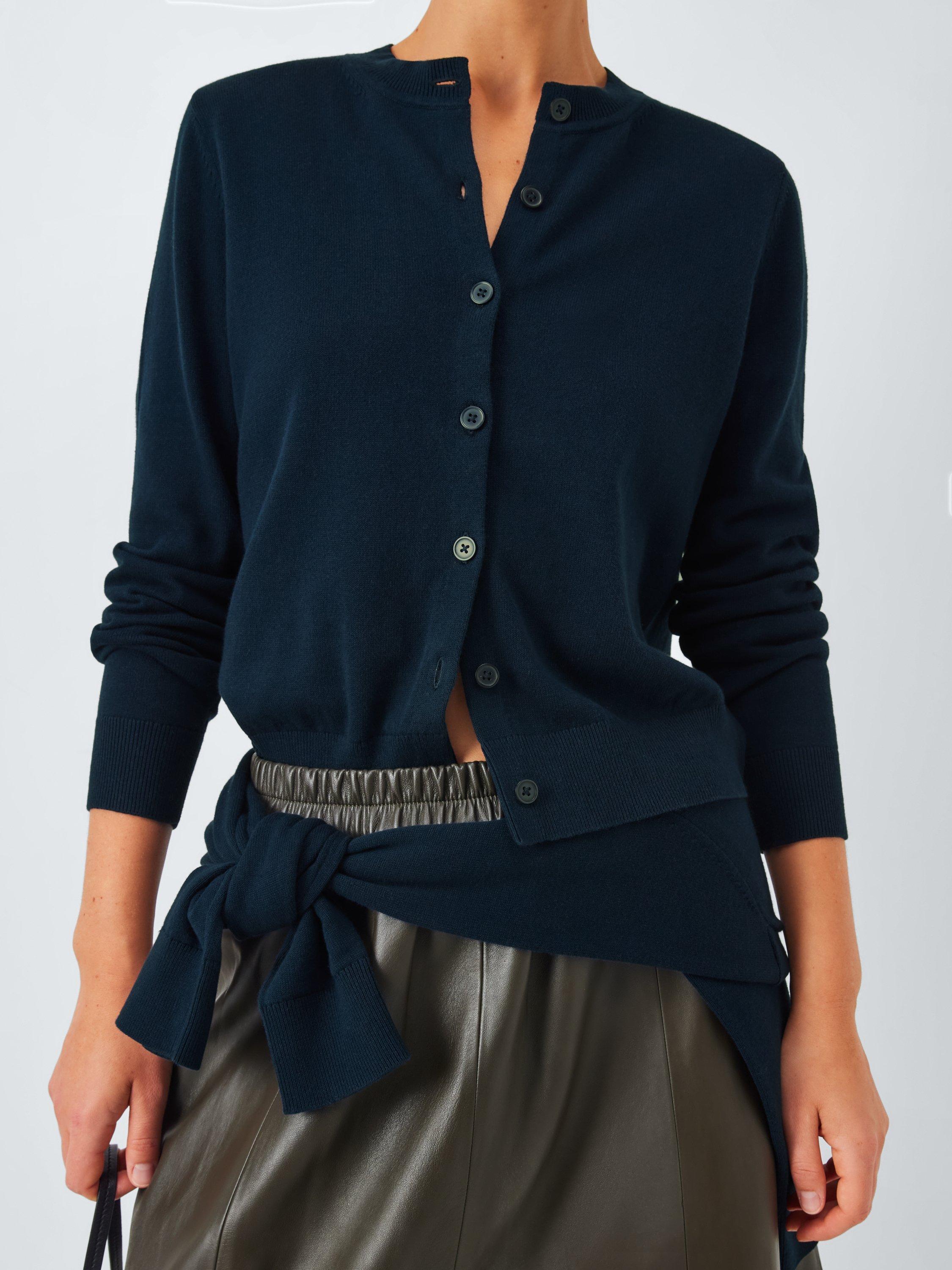 John Lewis Cotton Crew Neck Cardigan, Navy