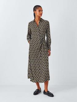 John Lewis Bonnie Geometric Print Midi Shirt Dress, Black/White, Black/White