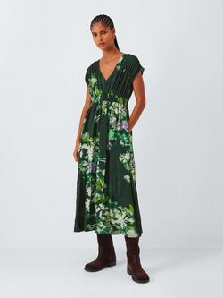 John Lewis Cap Sleeve Wild Highland Print Midi Dress containing TENCEL™ Lyocell, Green/Multi