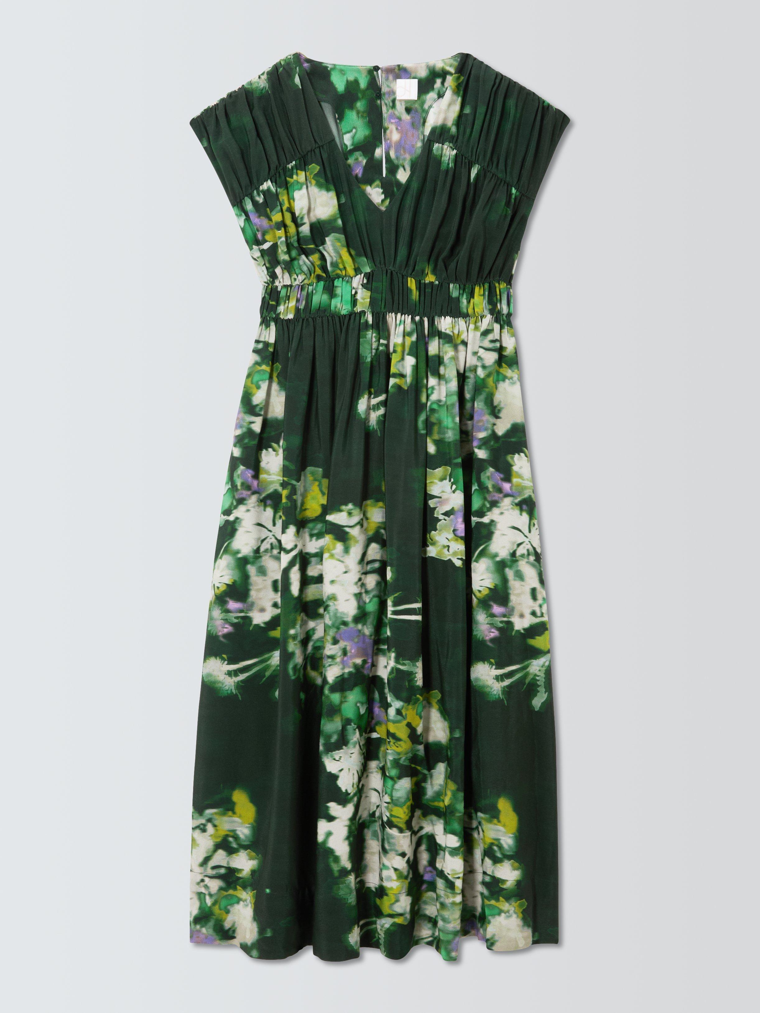 Product image 4 of 6, which shows John Lewis Cap Sleeve Wild Highland Print Midi Dress, Green/Multi, 8