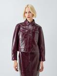 John Lewis Short Crackled Patent Real Leather Jacket, Oxblood