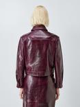John Lewis Short Crackled Patent Real Leather Jacket, Oxblood