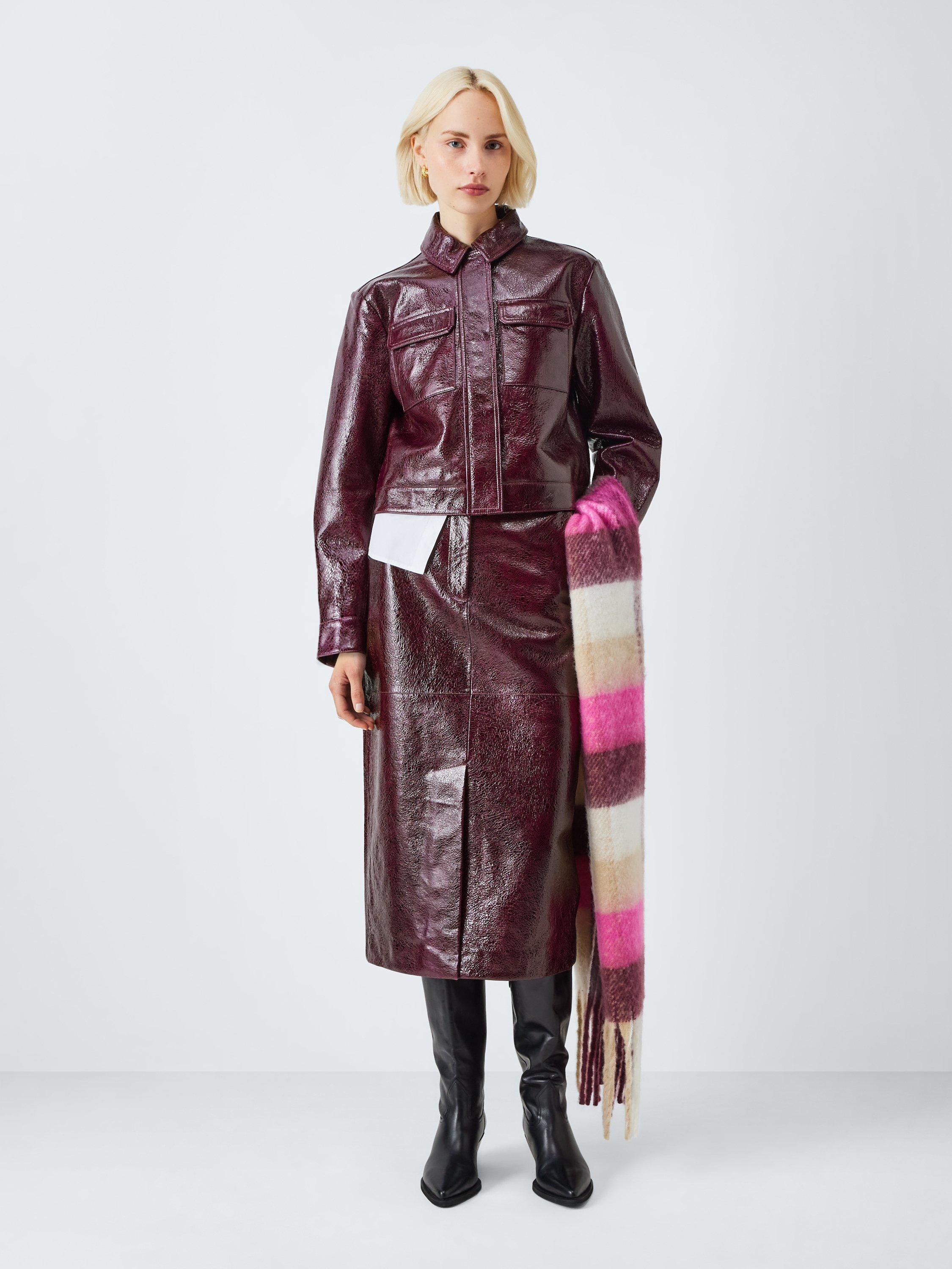 Product image 3 of 6, which shows John Lewis Short Crackled Patent Real Leather Jacket, Fig, 12