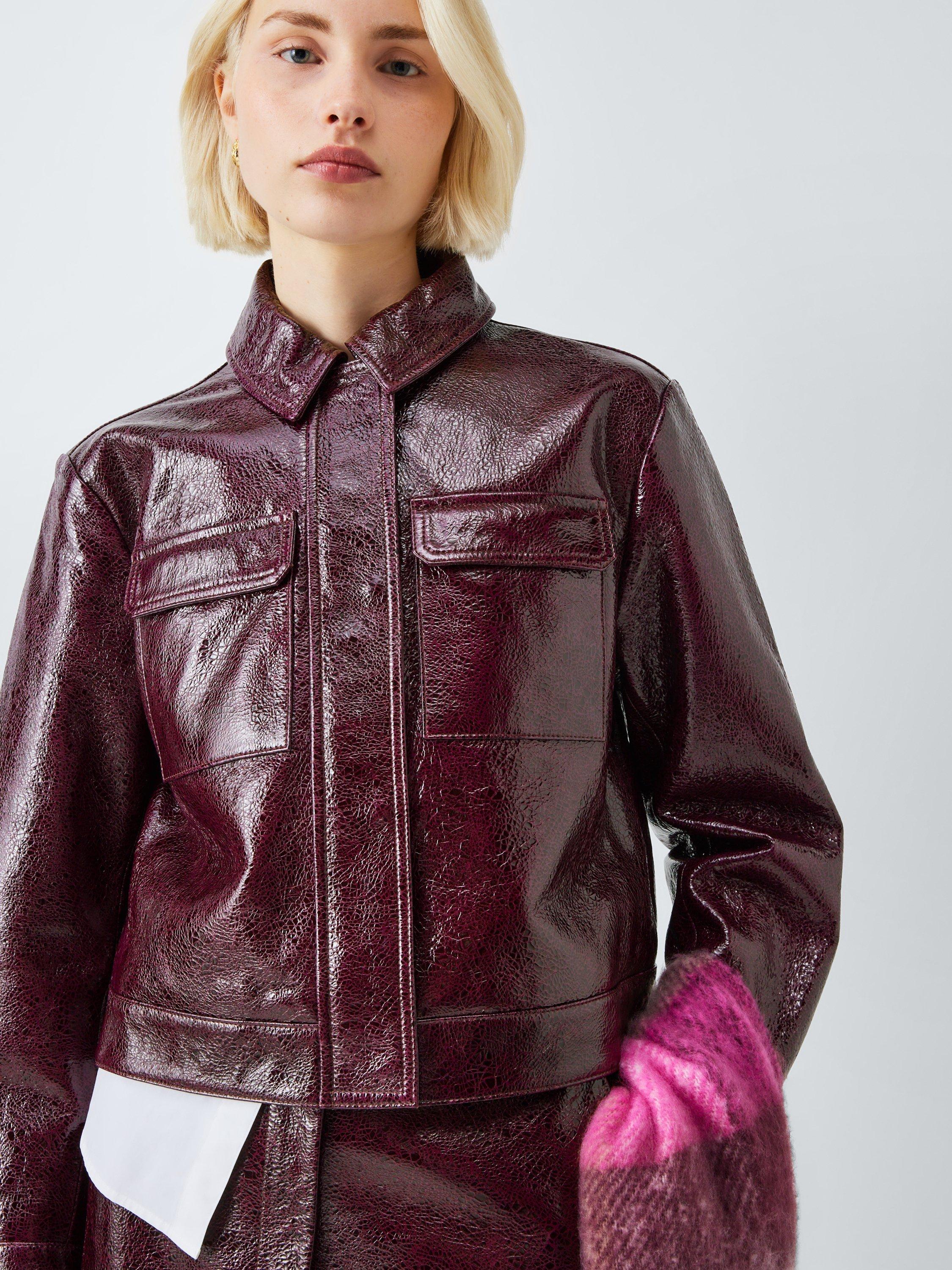 Product image 6 of 6, which shows John Lewis Short Crackled Patent Real Leather Jacket, Fig, 12