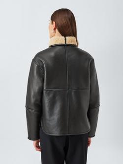 John Lewis Reversible Real Leather and Faux Shearling Jacket, Black/Beige - view 2, Black/Beige
