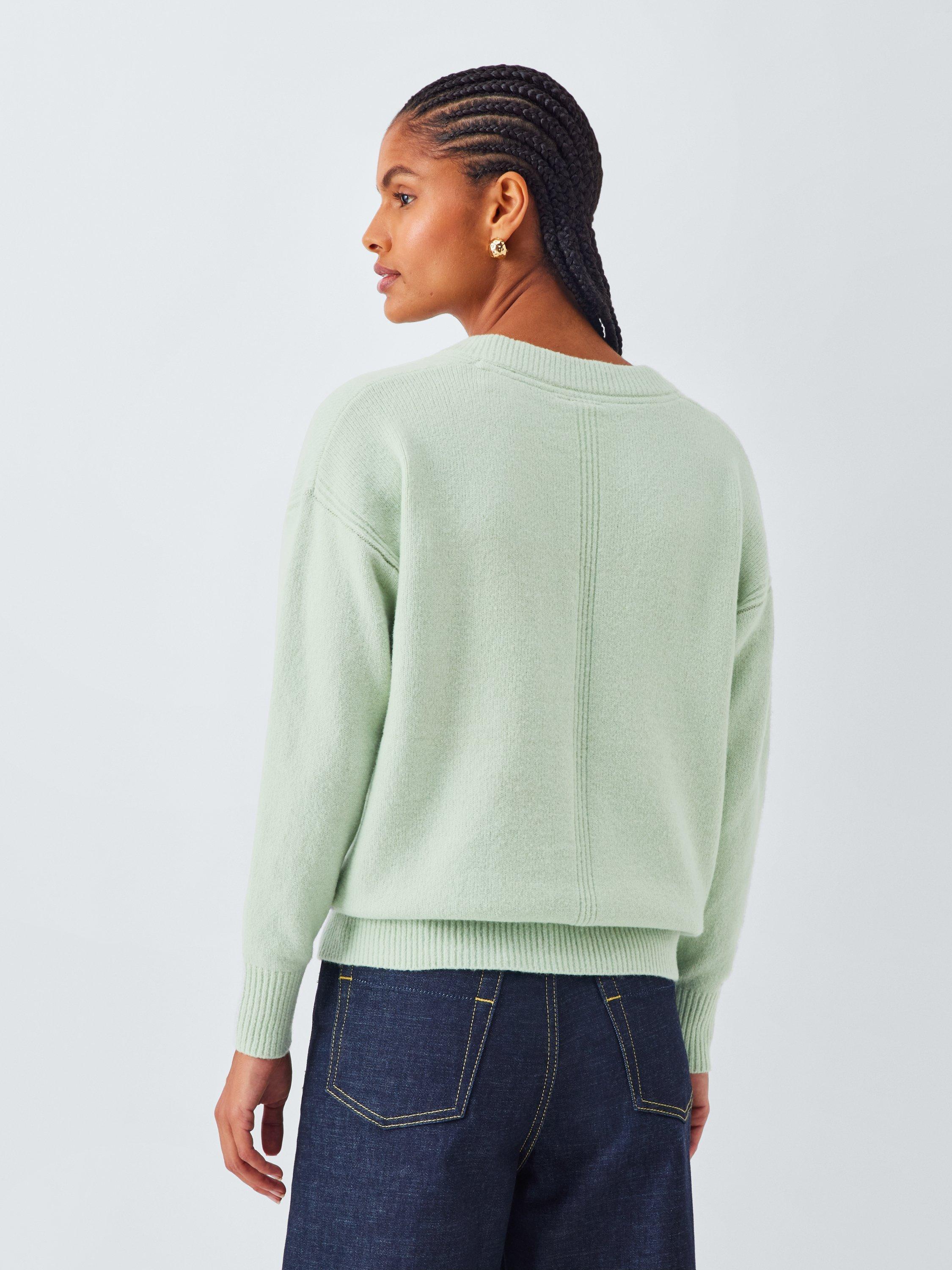 Product image 2 of 6, which shows John Lewis Soft Cotton & Wool Blend V-Neck Jumper, Pale Green, XS