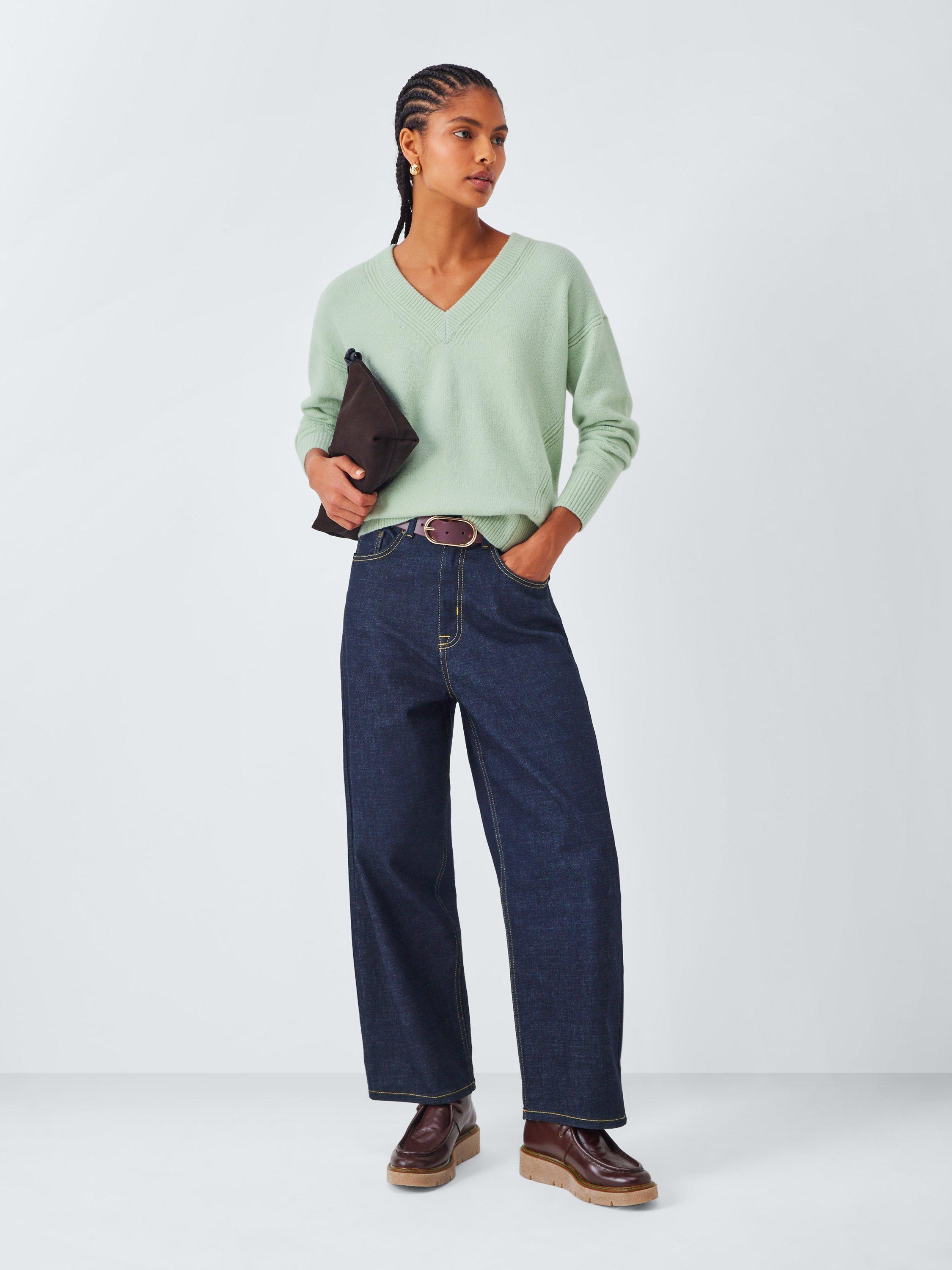 Product image 3 of 6, which shows John Lewis Soft Cotton & Wool Blend V-Neck Jumper, Pale Green, XS