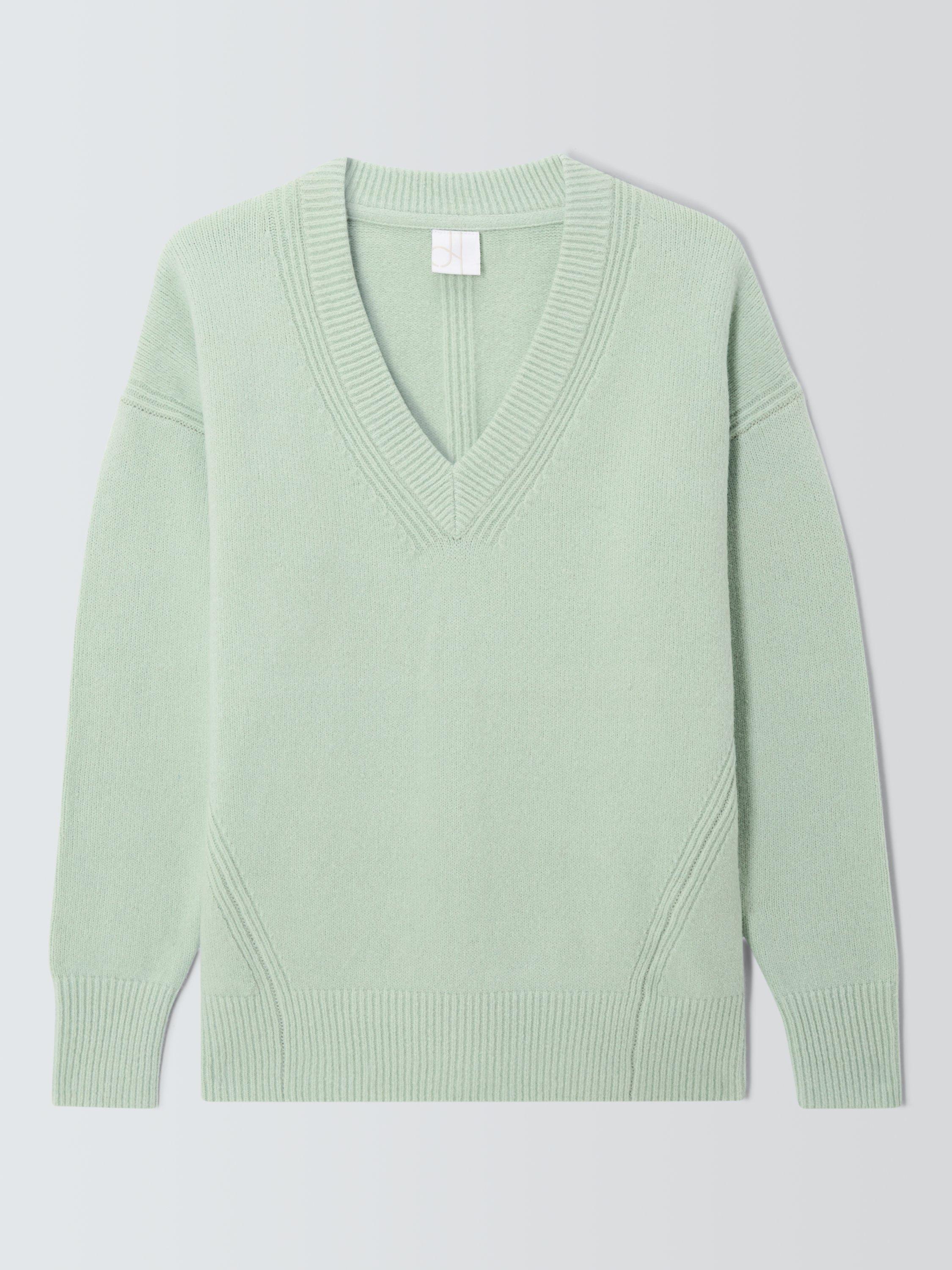Product image 4 of 6, which shows John Lewis Soft Cotton & Wool Blend V-Neck Jumper, Pale Green, XS
