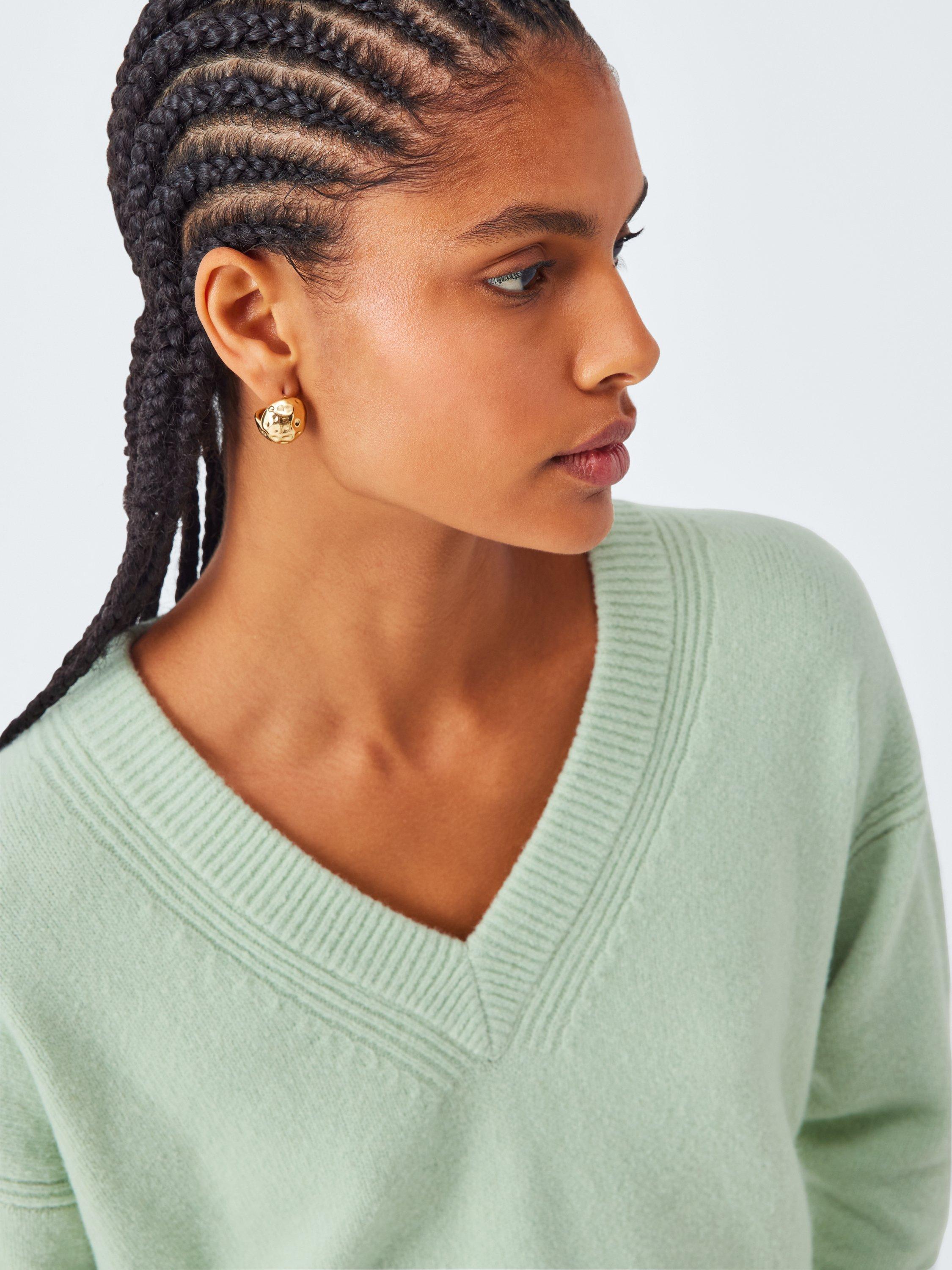 Product image 5 of 6, which shows John Lewis Soft Cotton & Wool Blend V-Neck Jumper, Pale Green, XS