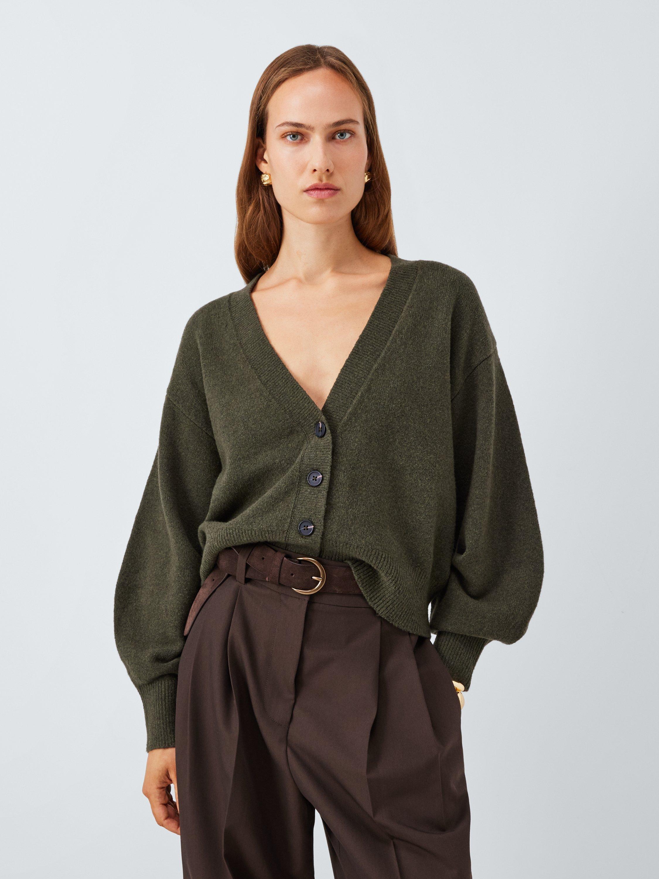 John Lewis Soft Cotton Wool Blend Cardigan, Khaki