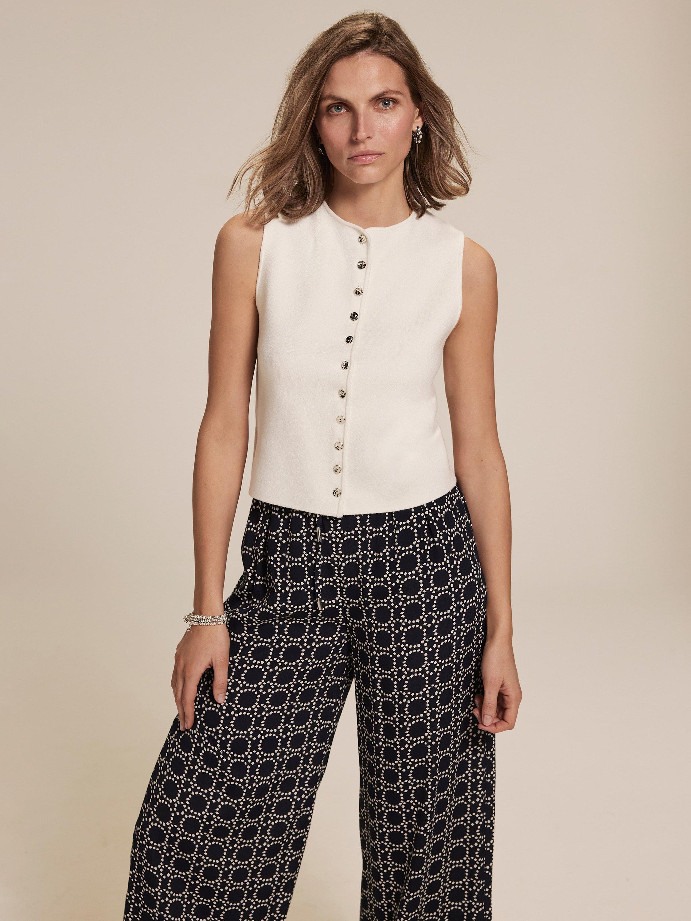 Product image 2 of 8, which shows Mint Velvet Knitted Cropped Waistcoat, White Ivory, L