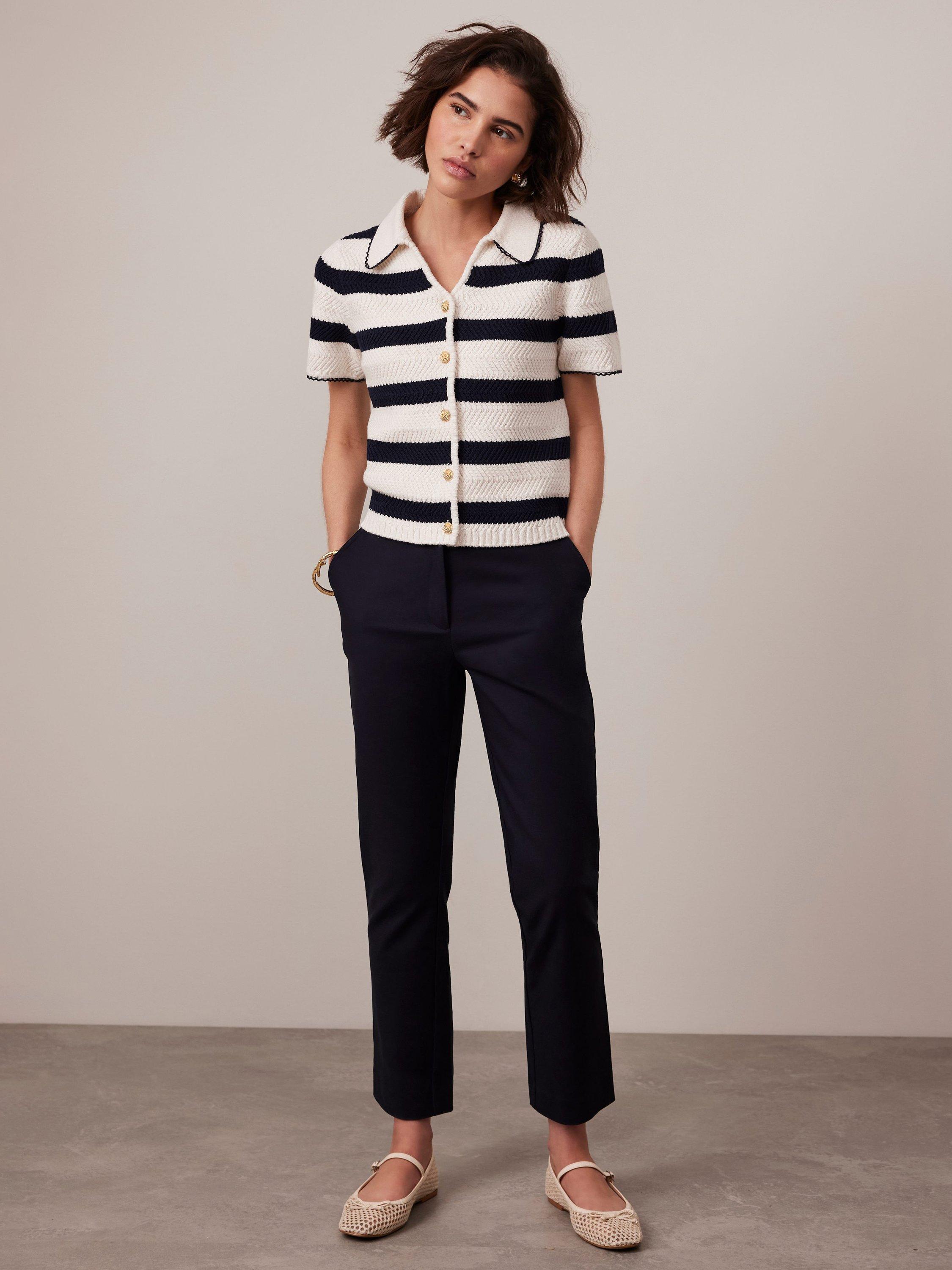 Product image 1 of 7, which shows Mint Velvet Cropped Tapered Trousers, Navy, 8R