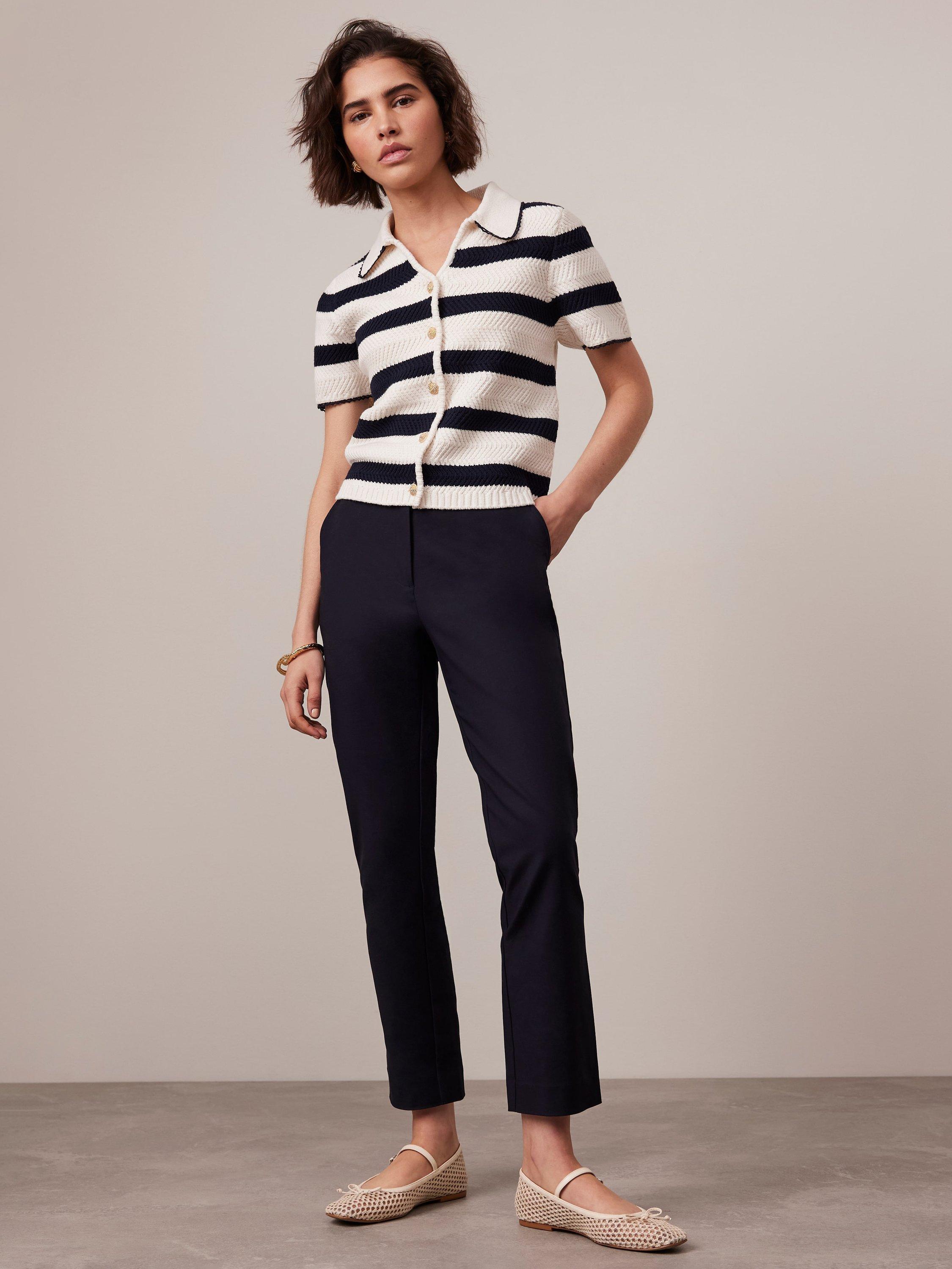 Product image 2 of 7, which shows Mint Velvet Cropped Tapered Trousers, Navy, 8R