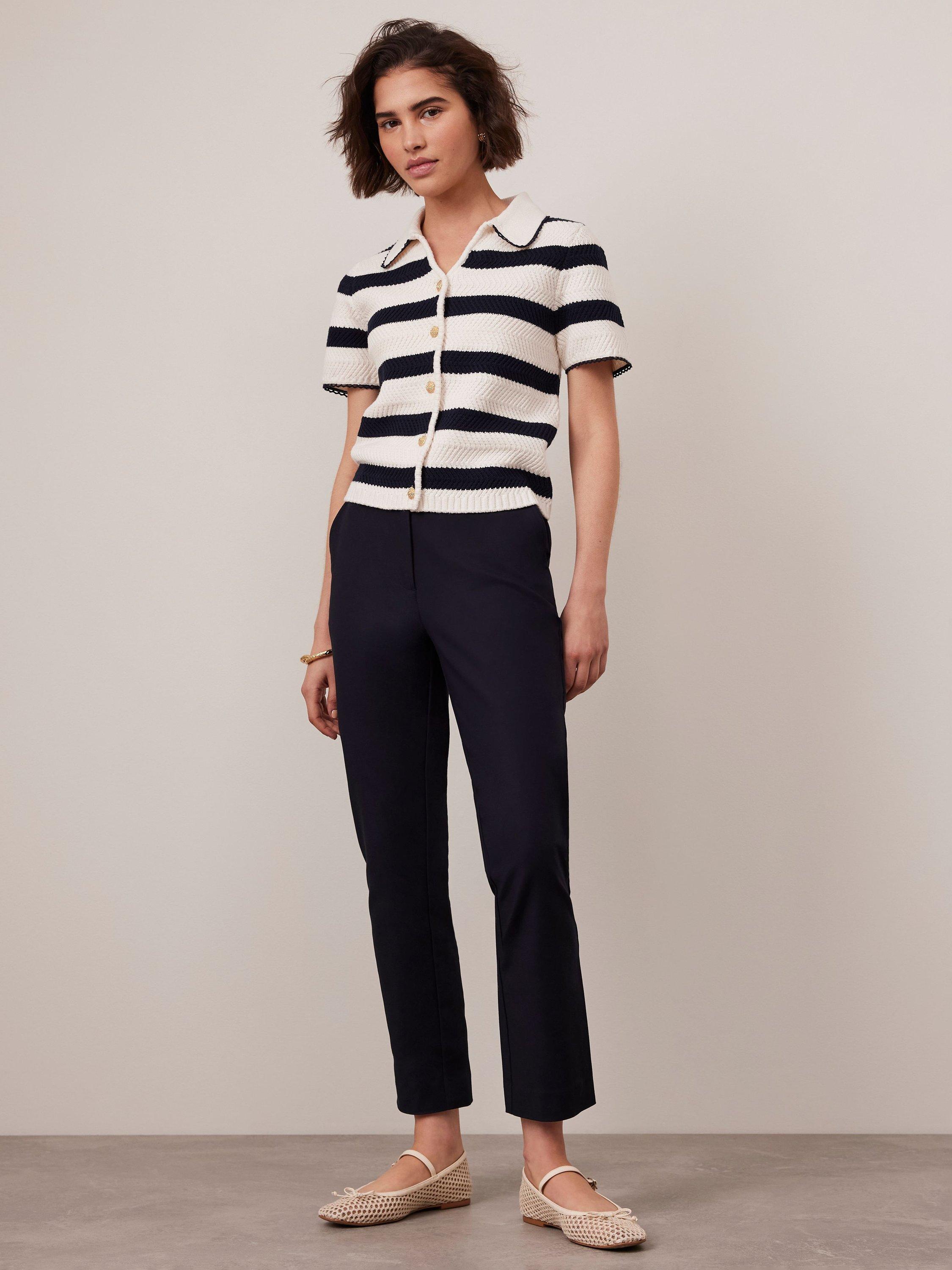 Product image 3 of 7, which shows Mint Velvet Cropped Tapered Trousers, Navy, 8R