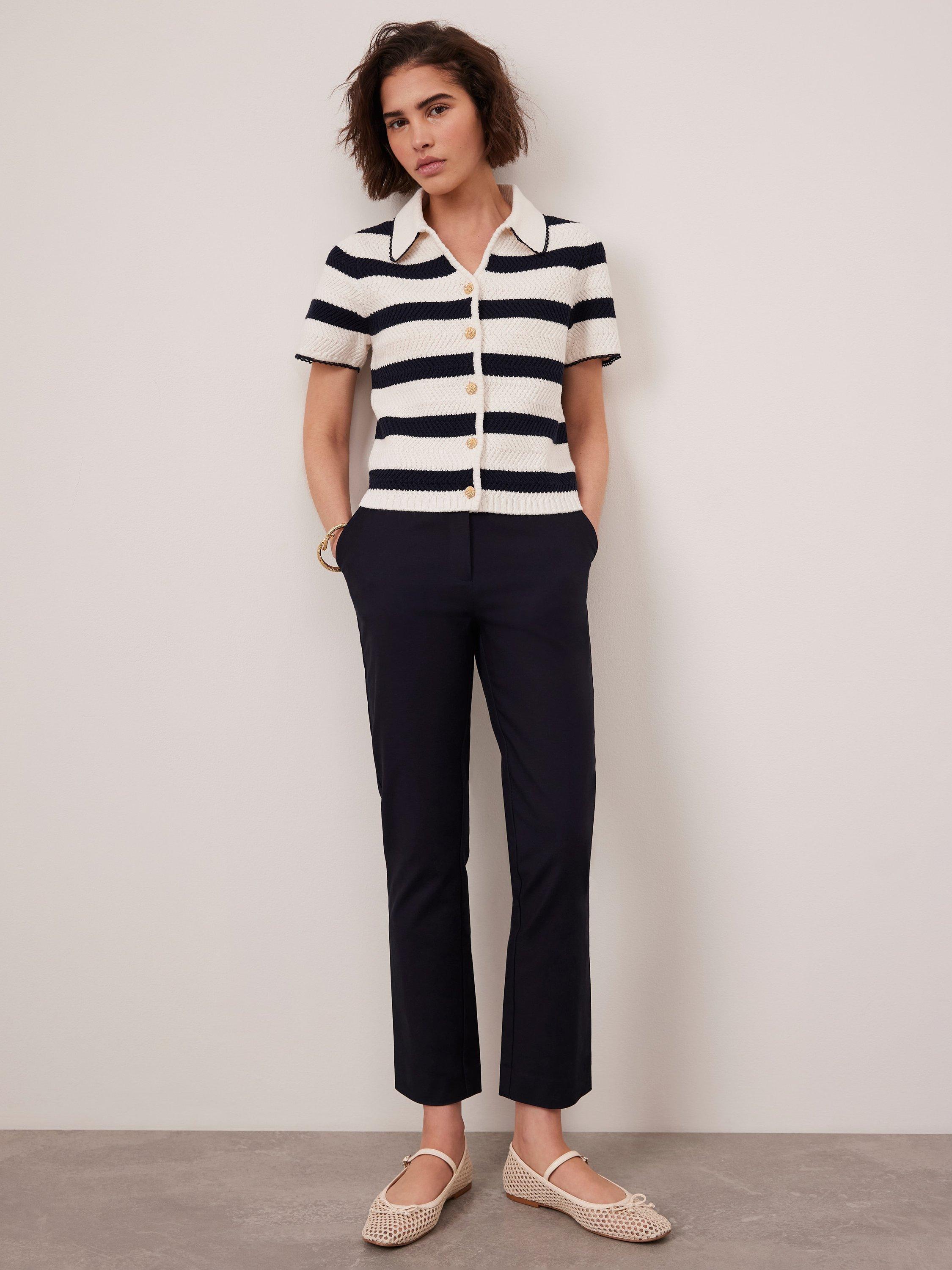 Product image 5 of 7, which shows Mint Velvet Cropped Tapered Trousers, Navy, 8R