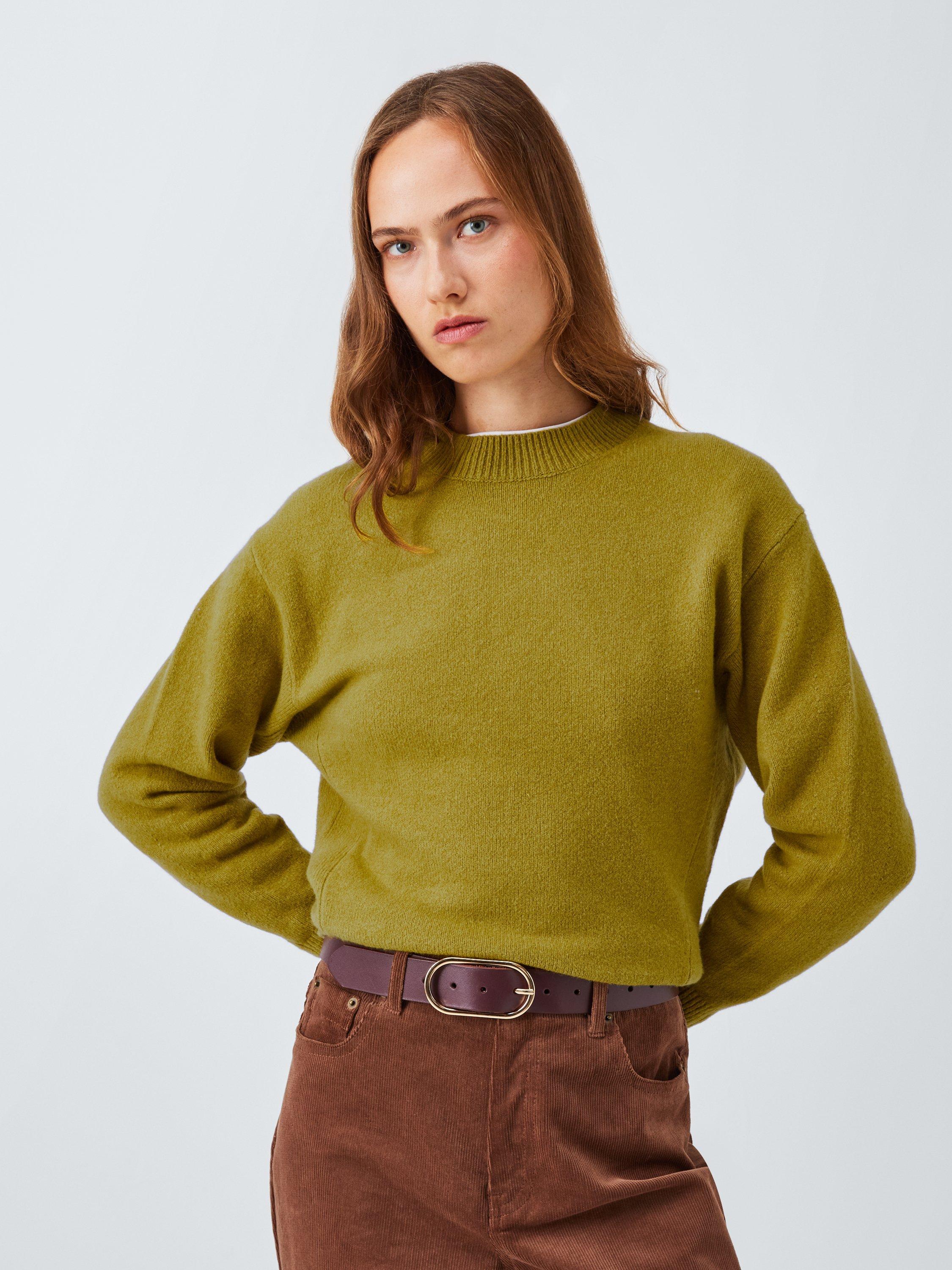 Product image 1 of 6, which shows John Lewis Soft Cotton & Wool Blend Crew Neck Jumper, Olive, L
