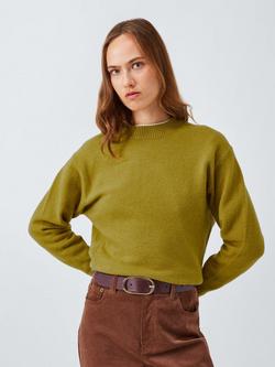 John Lewis Soft Cotton & Wool Blend Crew Neck Jumper, Olive